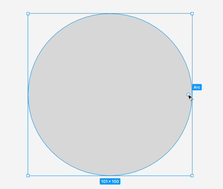 The user clicks and drags the Arc handle on an ellipses, creating a circle with a slice/gap.