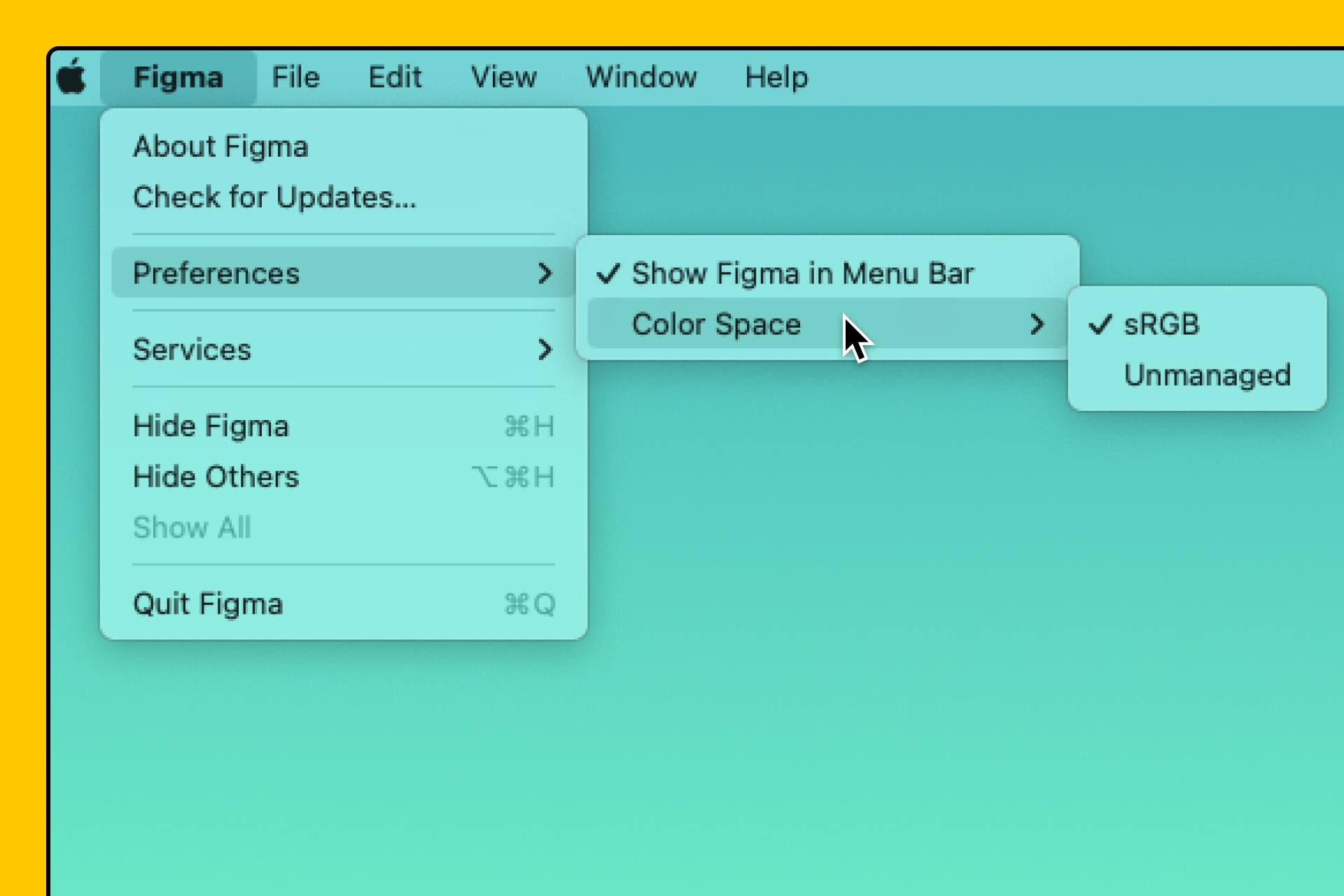 The Figma dropdown menu is selected from the top left corner of a Macbook.