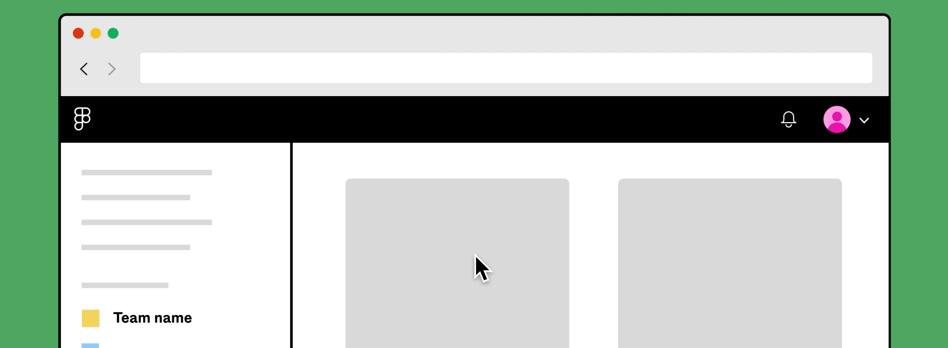 An animation showing someone clicking on the name of a team in Figma in a web browser and then copying the associated URL.