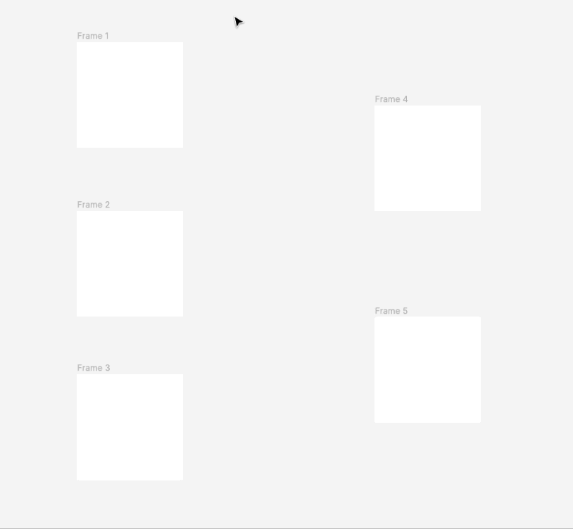 A cursor is dragged across three frames, selecting them all. Then, connections are created by clicking the plus icon on the side of one of the selected frames and dragging them to a fourth frame.