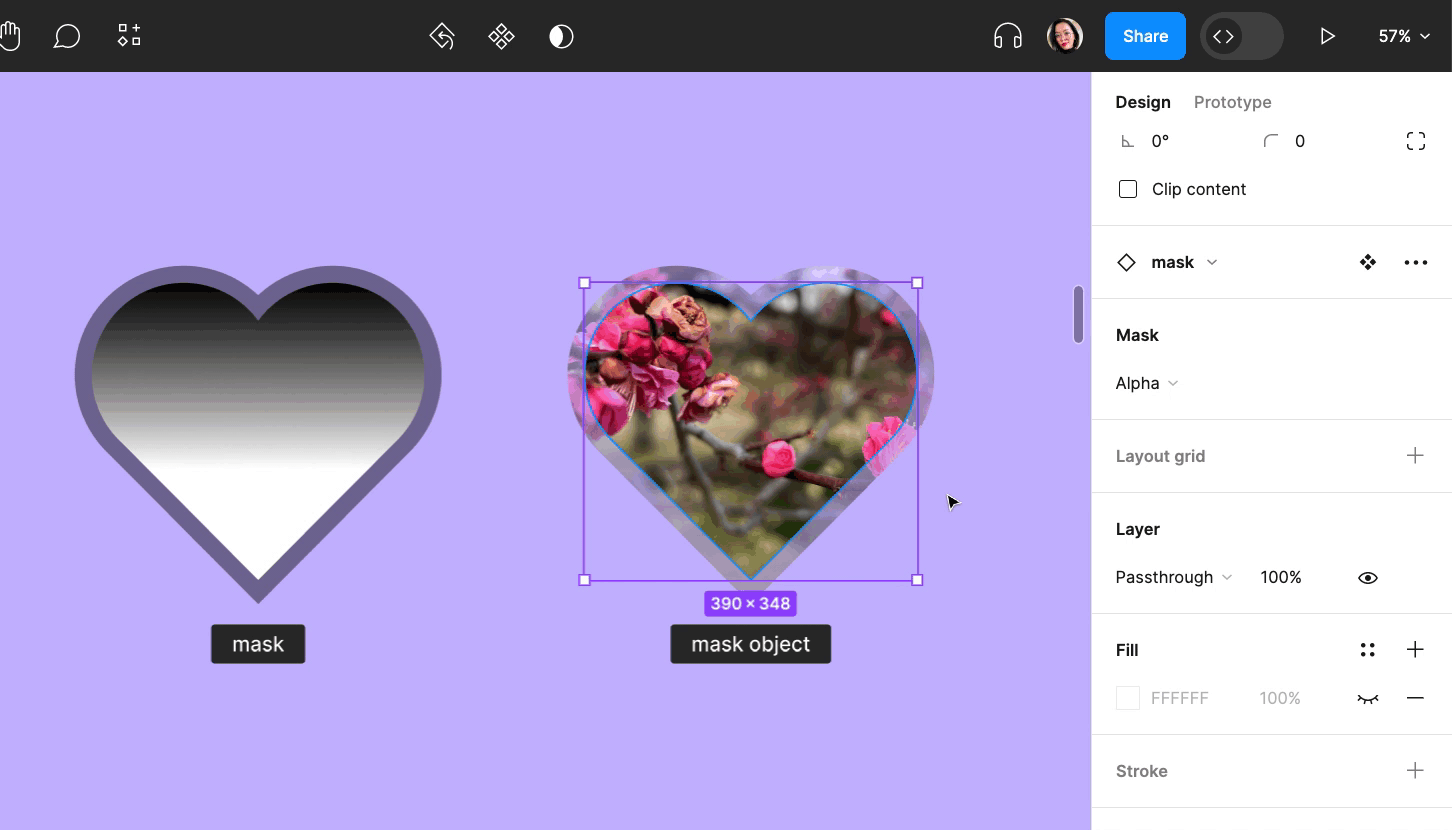 GIF of on-canvas preview when hovering over different mask type options from the dropdown