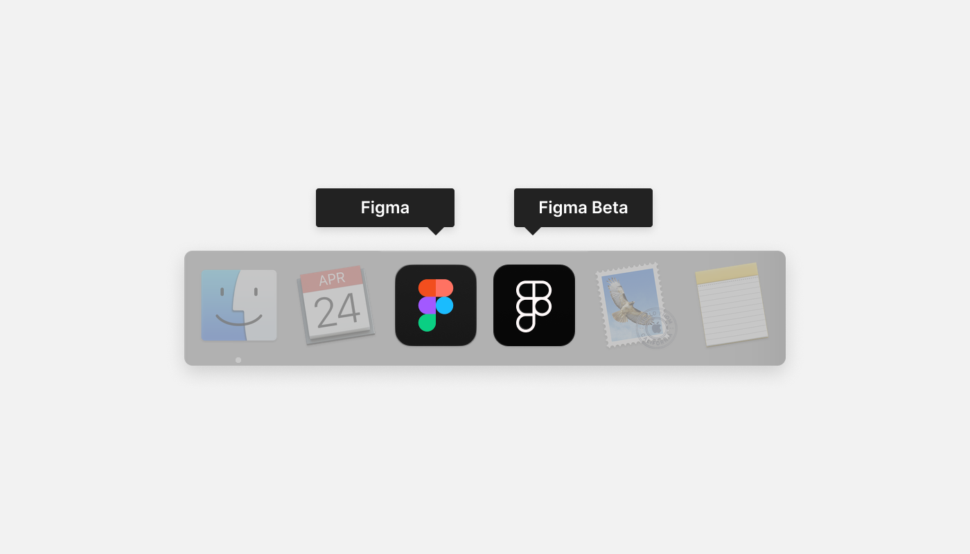 Mac toolbar with focus on Figma app and Figma beta app