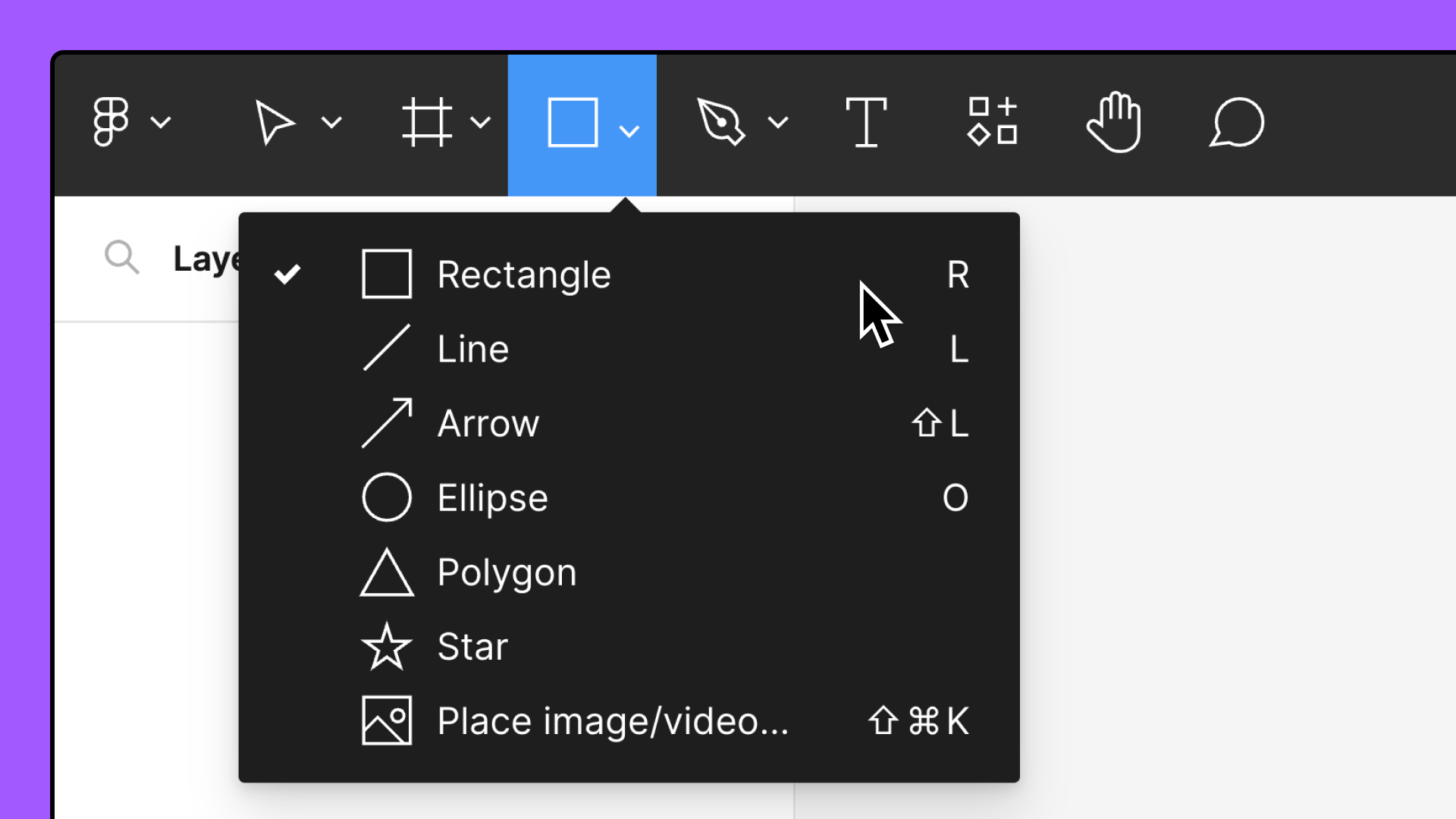 A screenshot of all the shapes contained within the shape menu