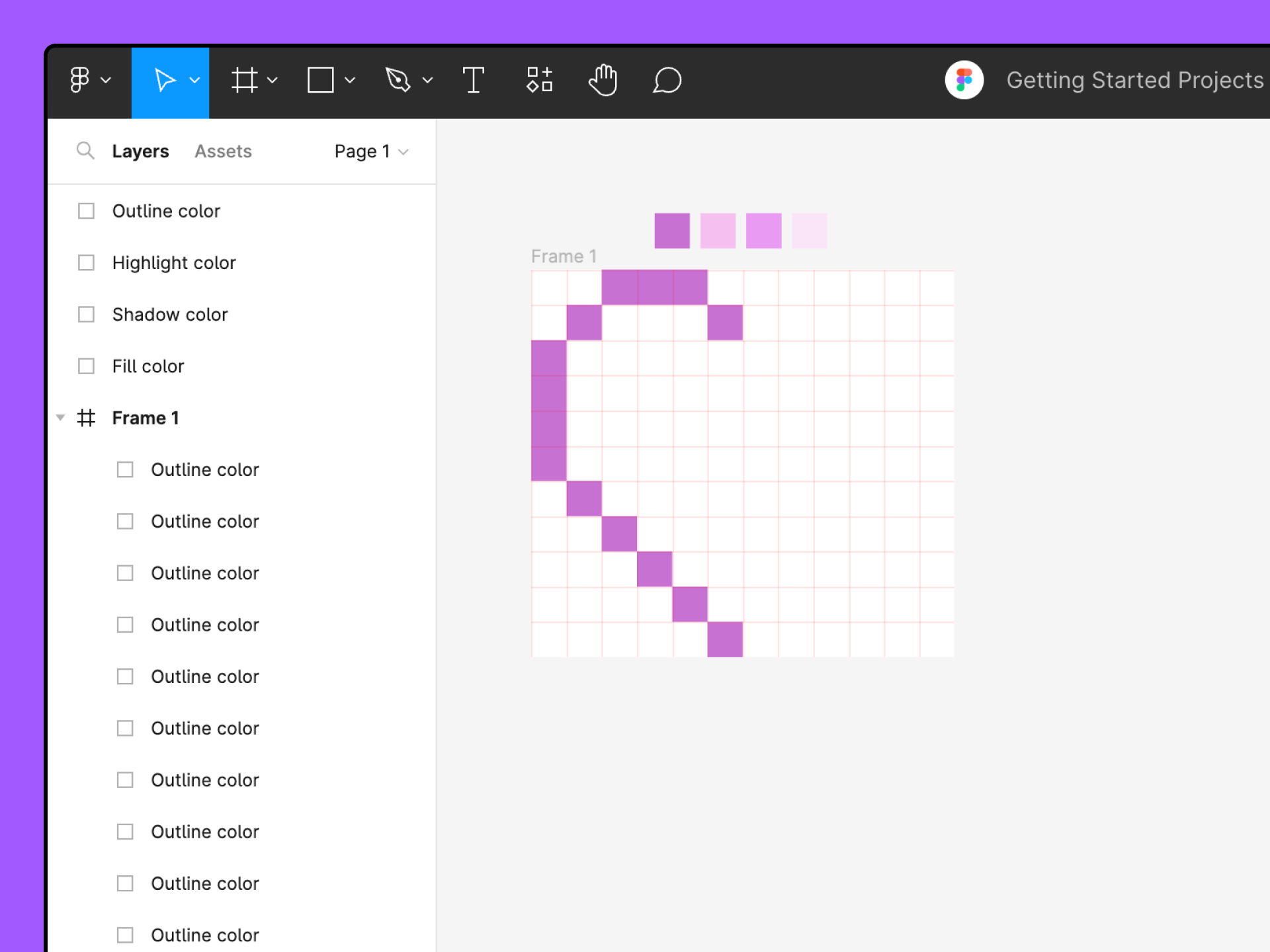 an image showing half of the pixel heart outline