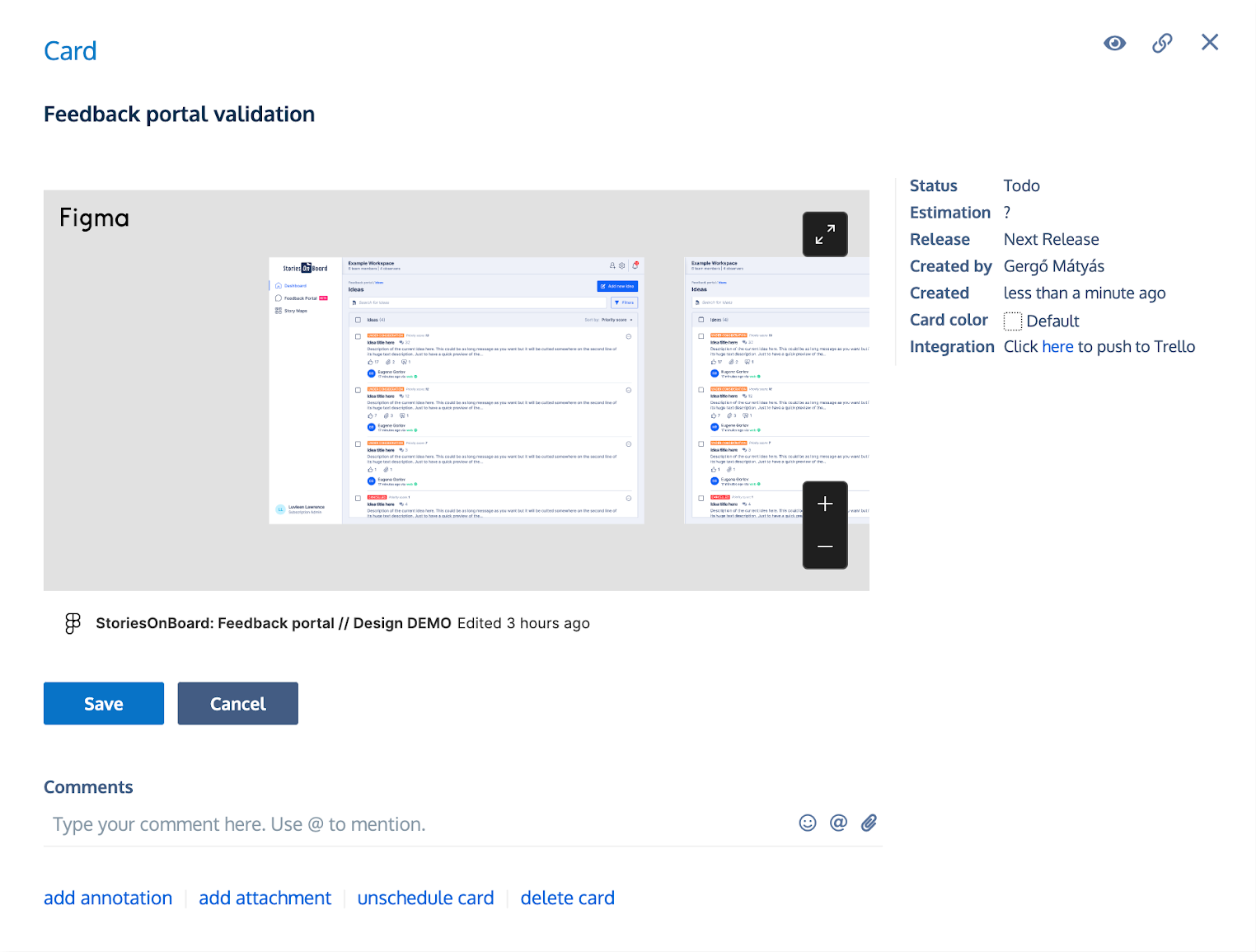 Story card description with Embedded Figma file