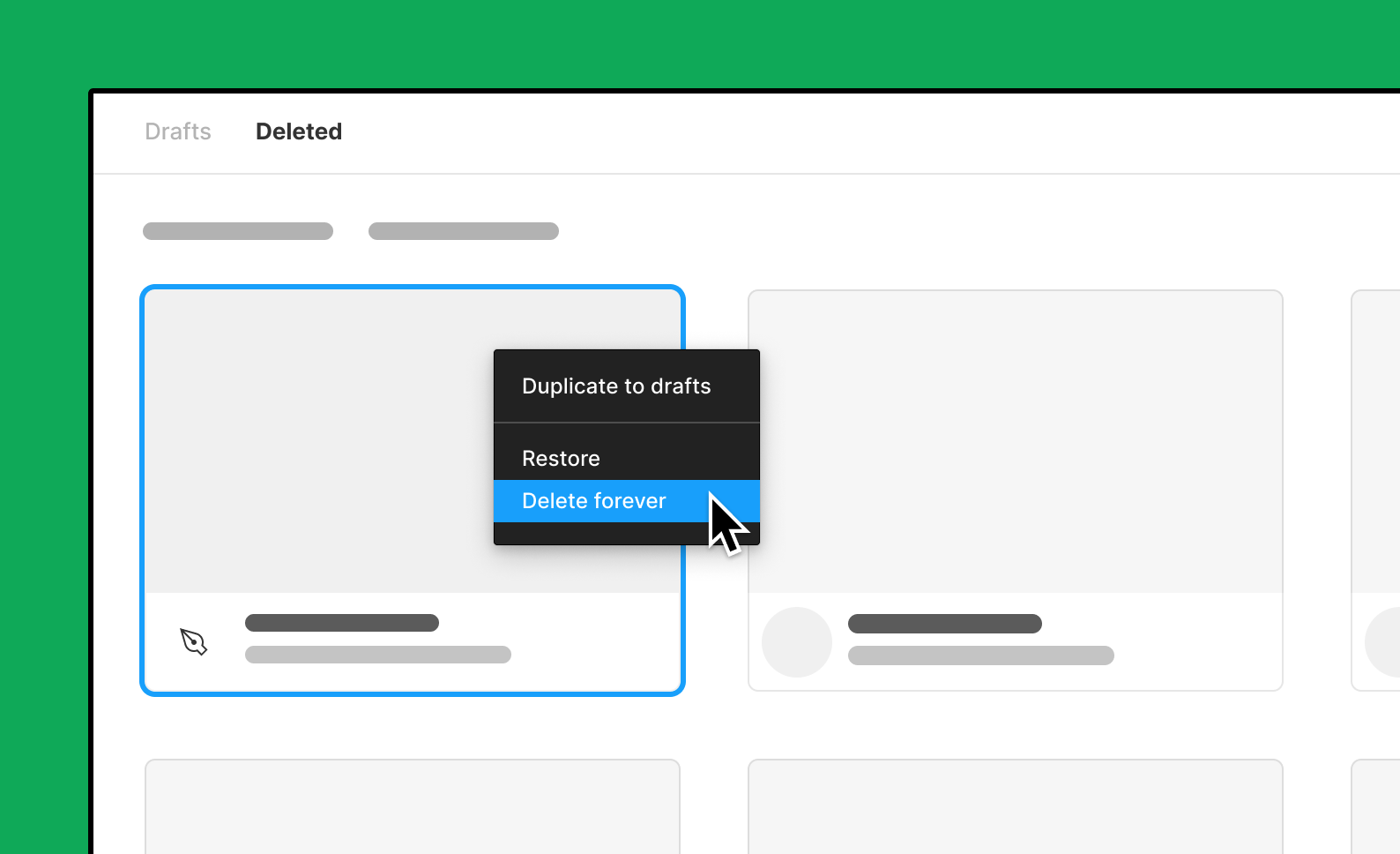 File actions menu in the deleted tab with the delete forever option highlighted