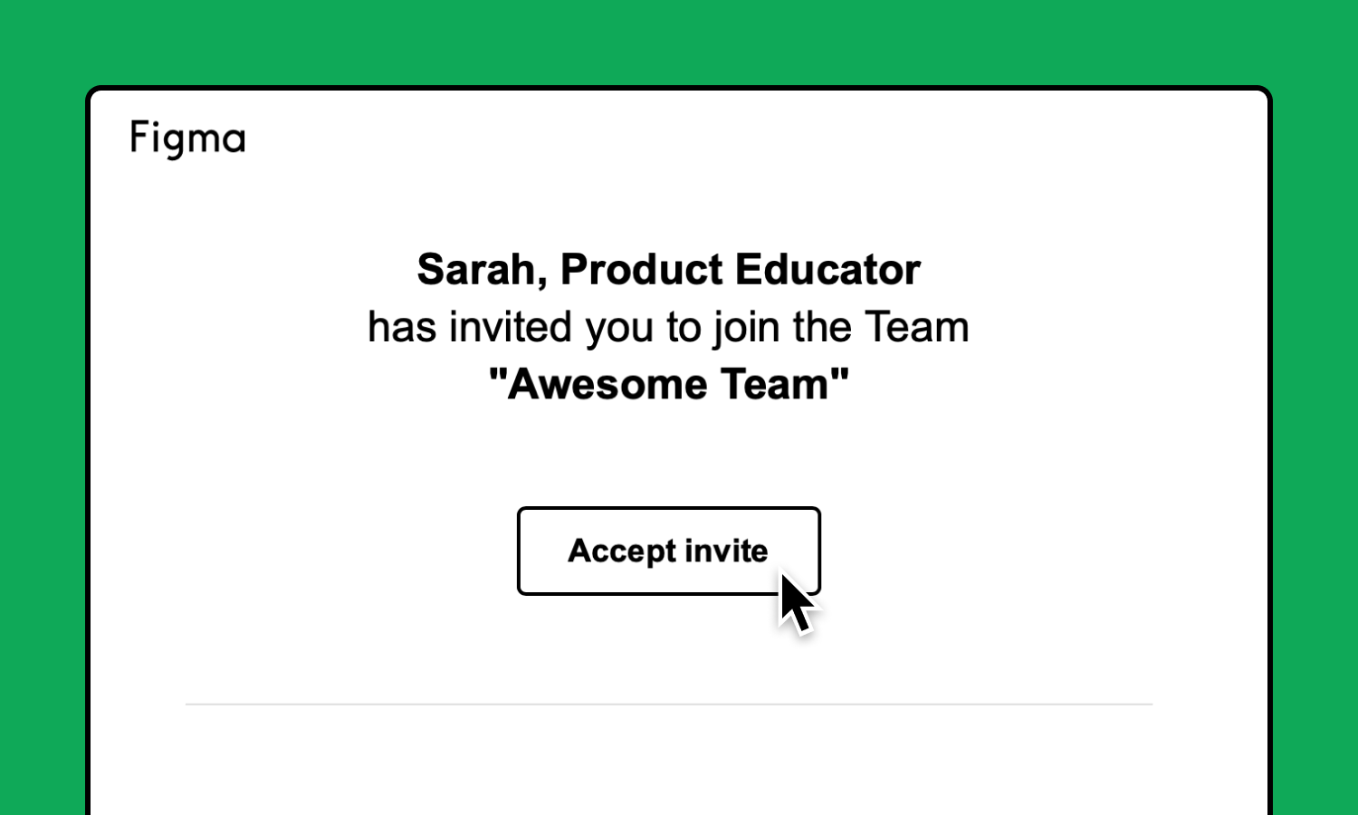 Email which invites the user to join the team