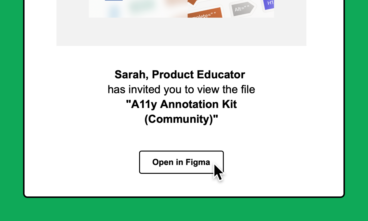 Email invitation inviting someone to view a file, theree is an open the file button