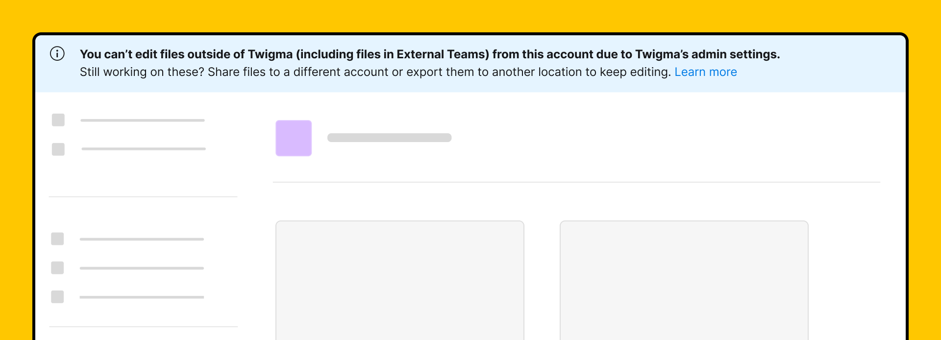 A screenshot showing the banner that appears in the External Teams space telling users that external content has been restricted
