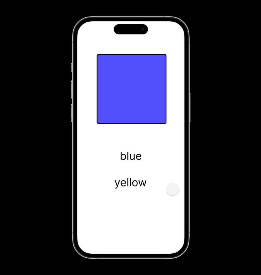 The prototype is being played. When the blue text layer is clicked, the square changes to the blue variant. When the Yellow text layer is clicked, the square changes to the yellow variant.