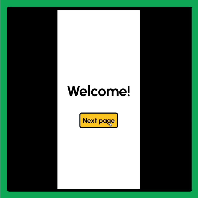 The prototype from the previous image plays. First, it navigates to the next frame with a slide in animation. Then, an overlay opens on the second frame with a move in animation.