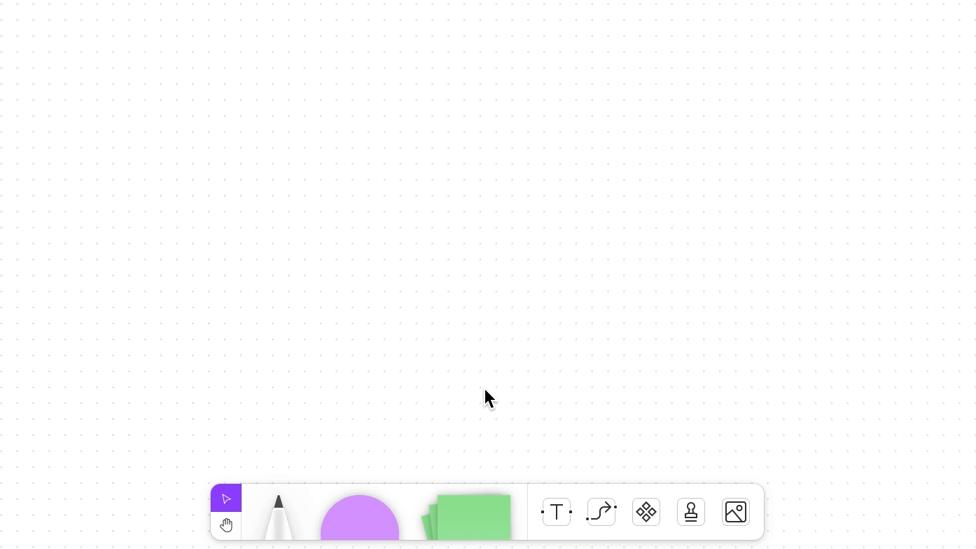 Shapes being added to the board from the toolbar and using quick create shortcuts