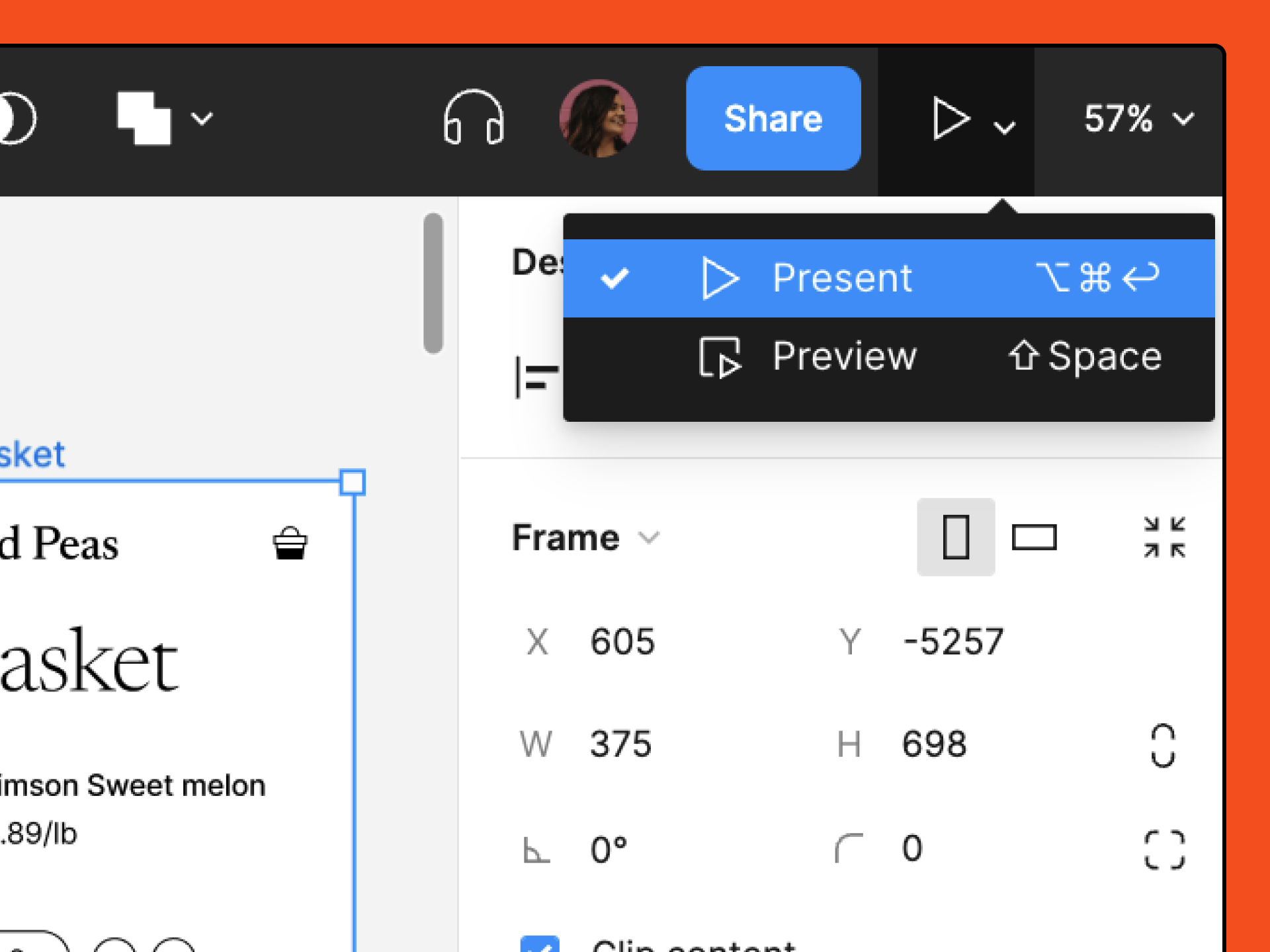 The present button in the top toolbar