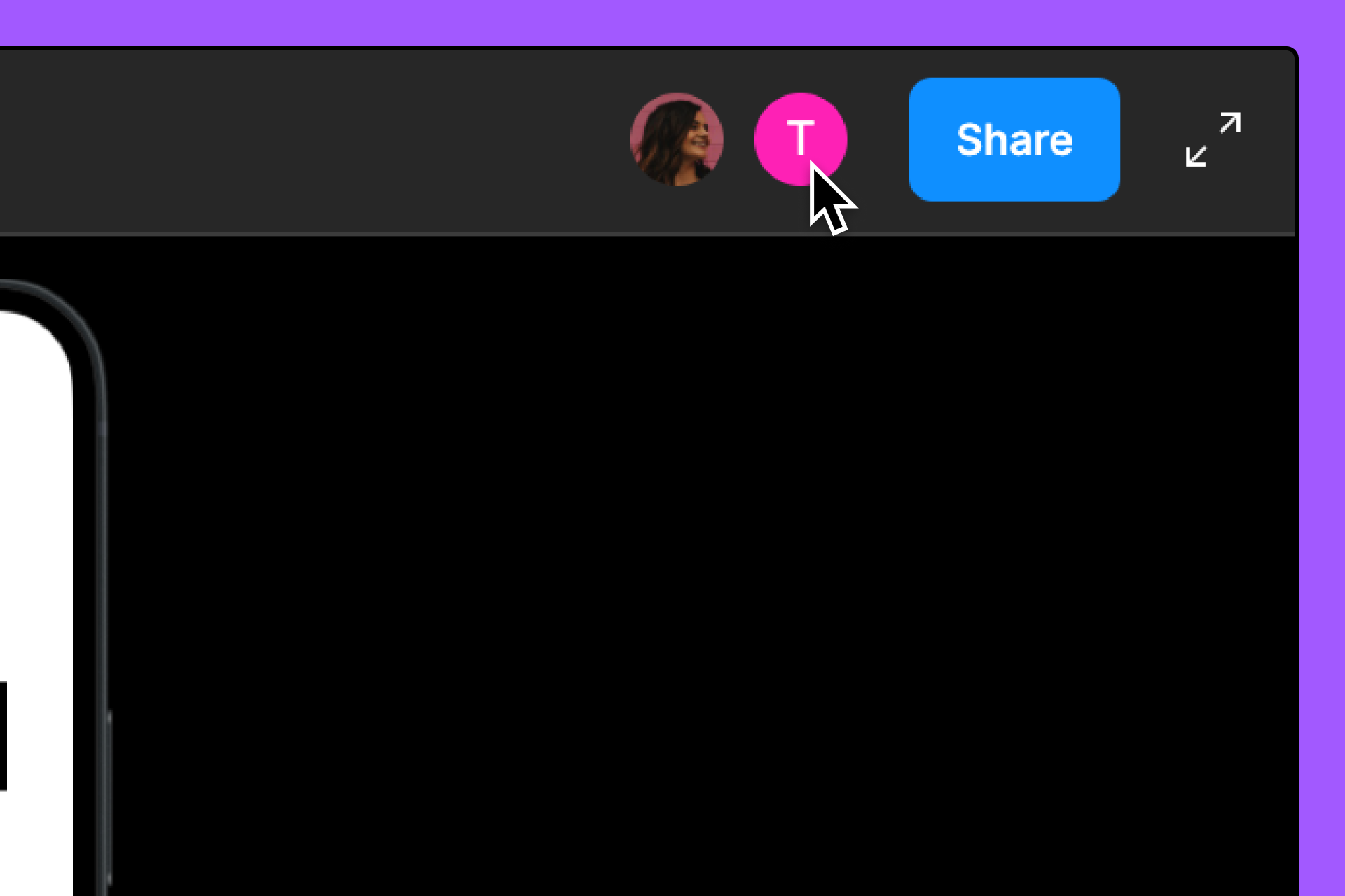 A cursor hovering over someone's avatar in the top menu.