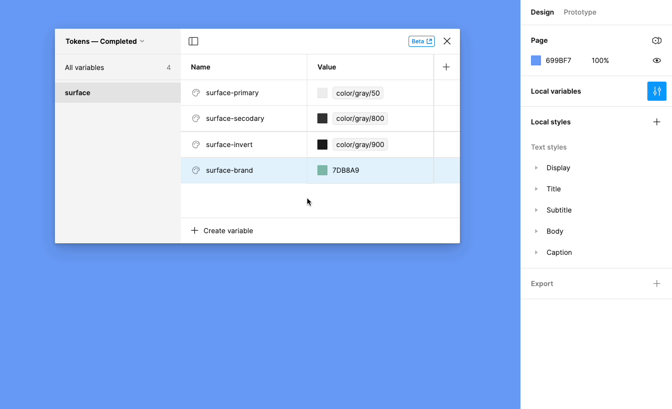 aliasing a color variable from the variables modal