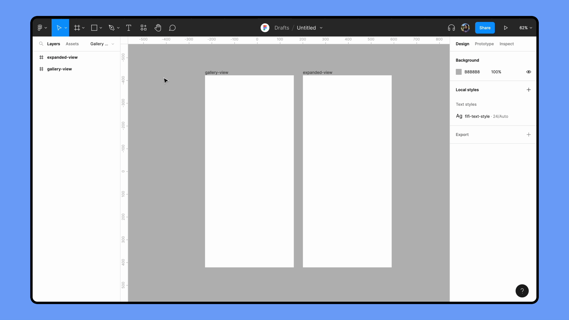 User selects Rectangle tool from toolbar, clicks and drags a rectangle on frame, then clicks and drags to center rectangle on frame.