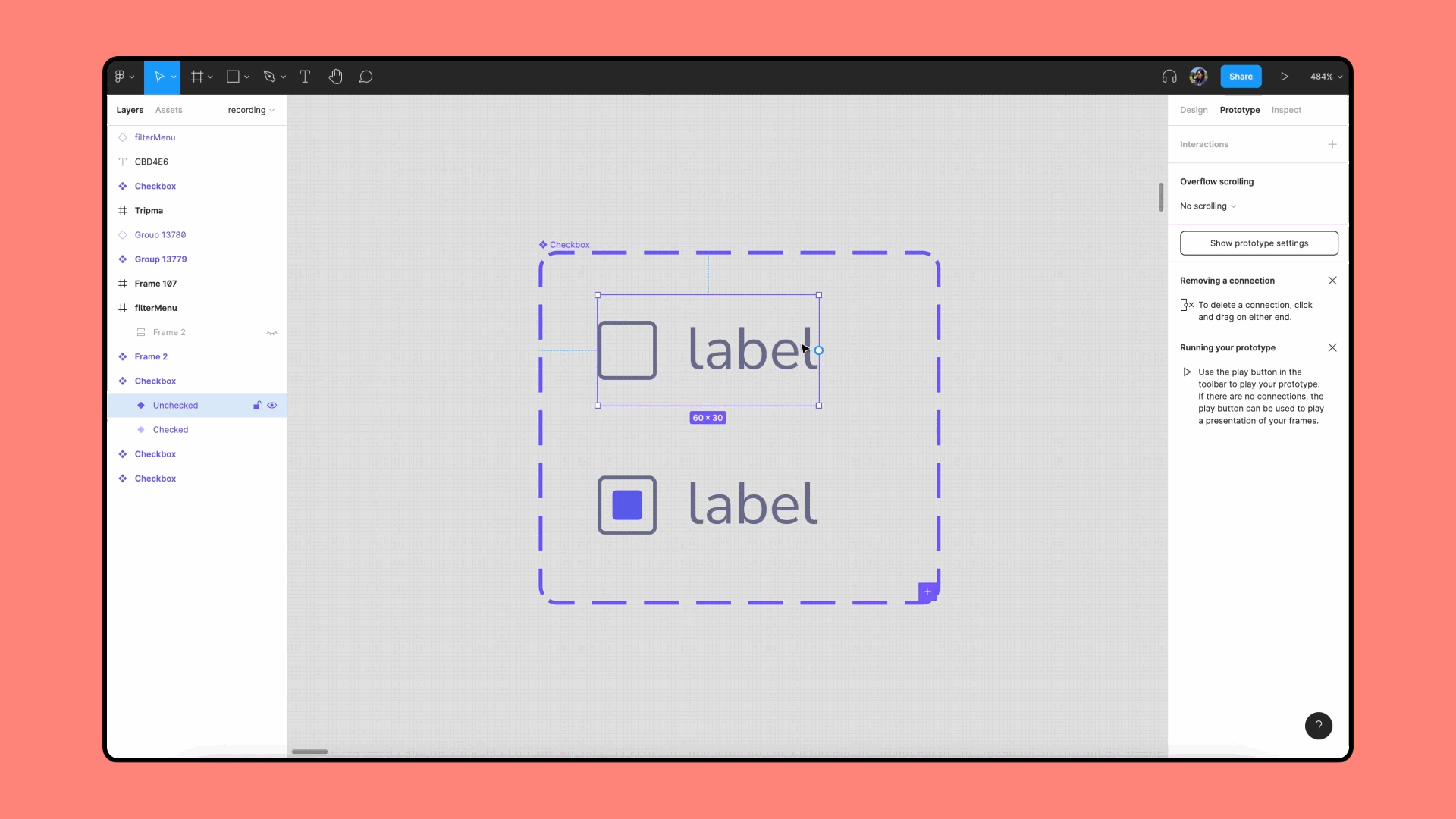 A component set showing checked and unchecked variants of a checkbox label.