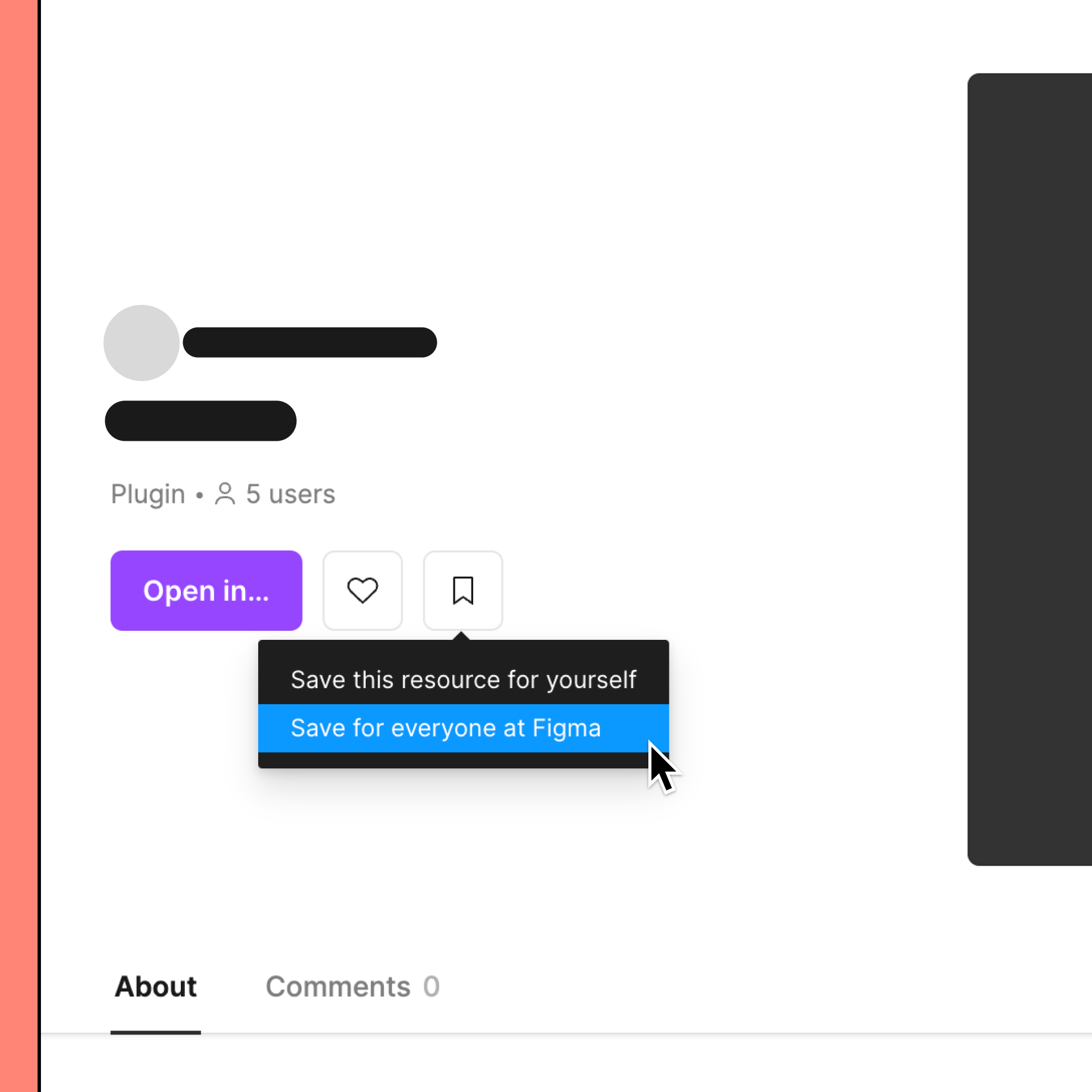 The save resource dropdown menu on Figma Community. The cursor is hovering over the Save for everyone at Figma option.