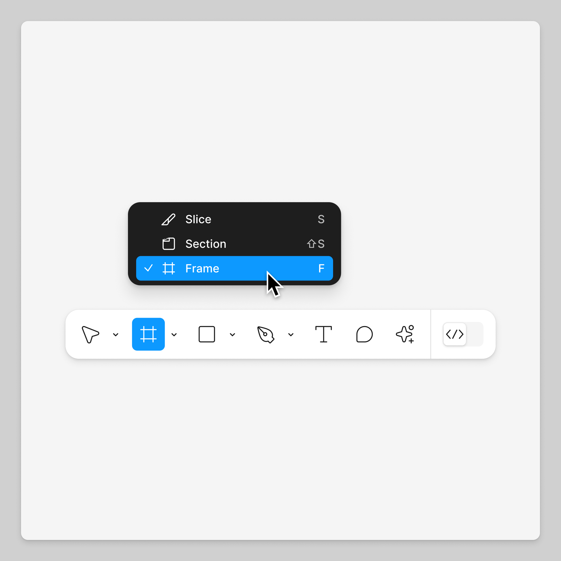 Location of the frame tool as the second option in the Figma toolbar.png