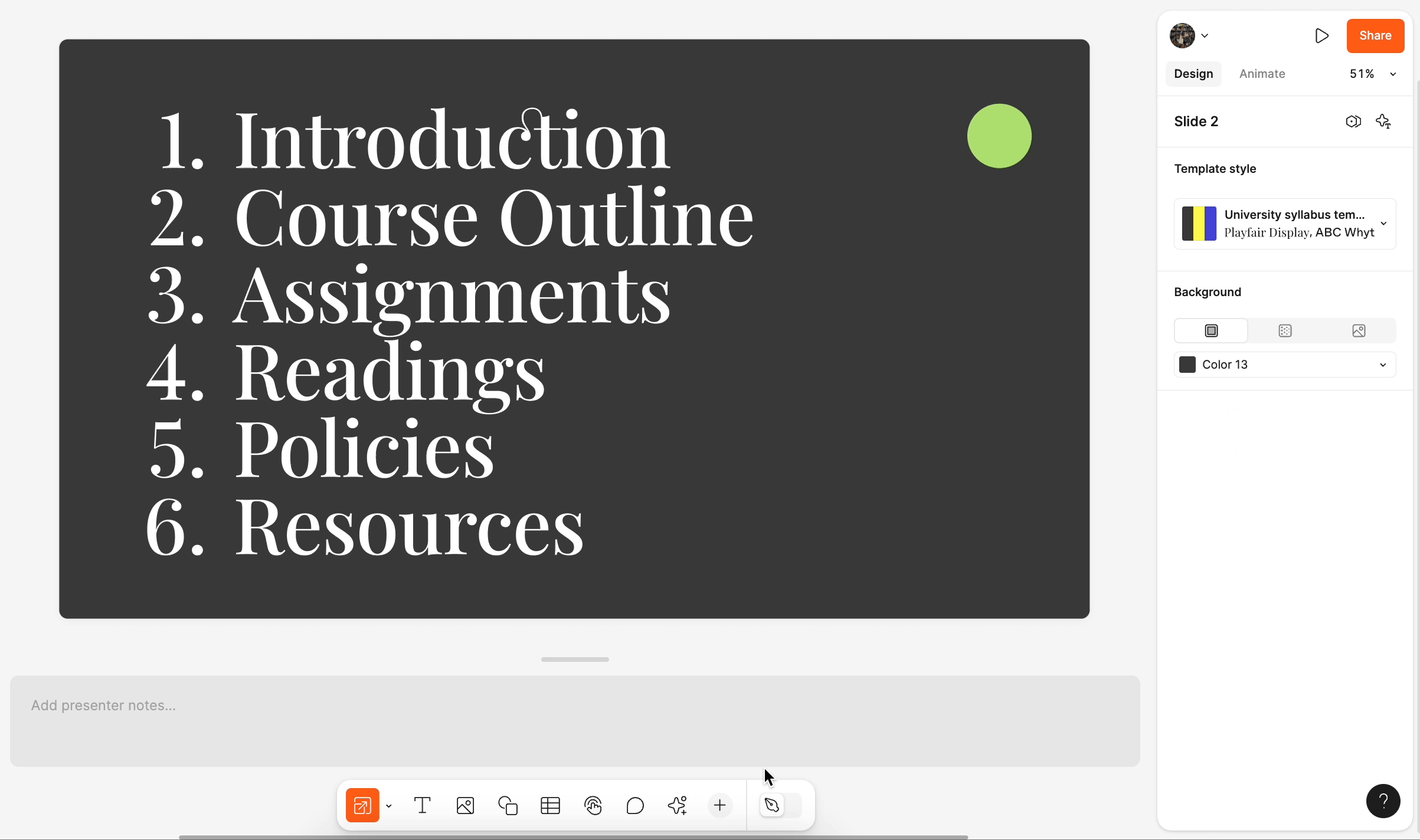 add an instance of a component to your slide deck from the assets menu