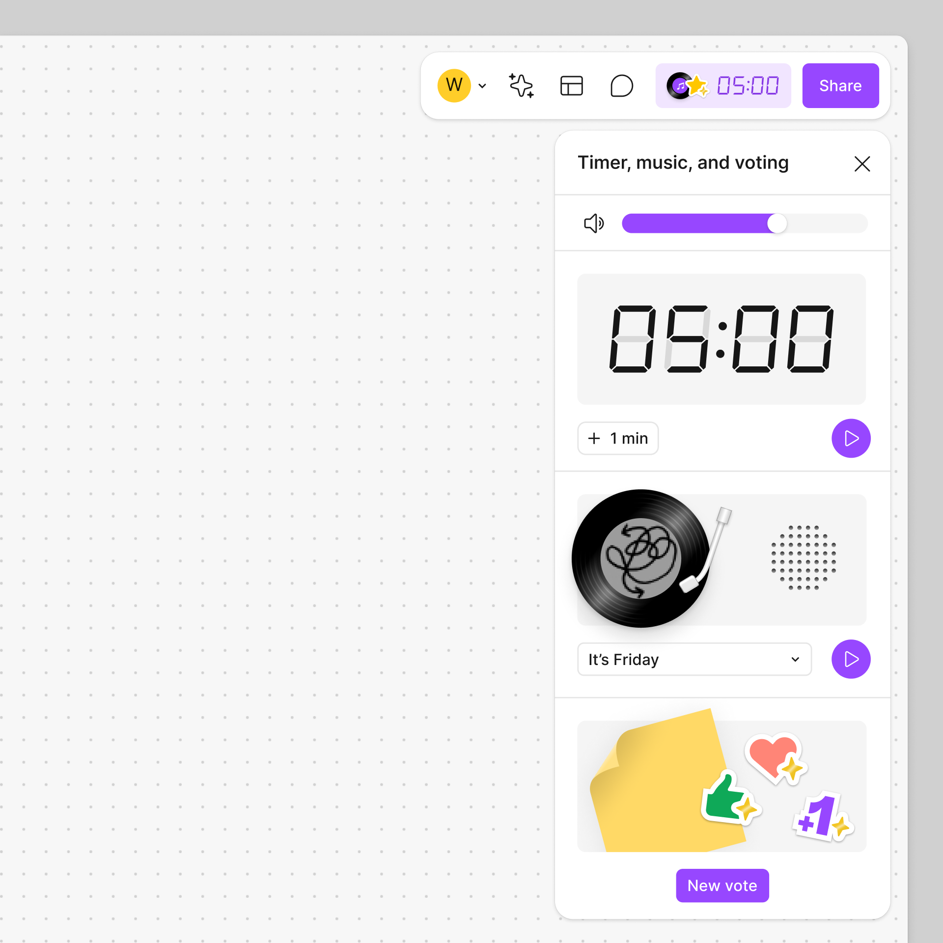 Right side panel showing timer, music, and voting controls.png