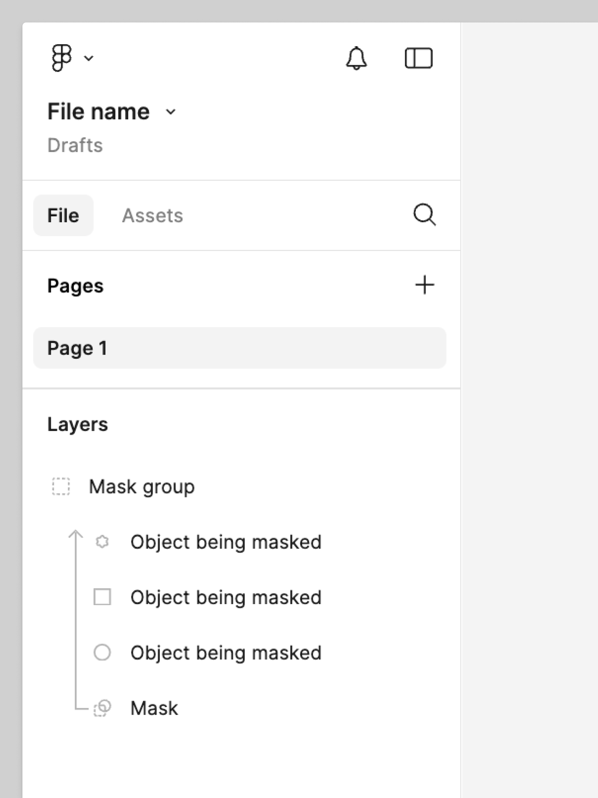 identify mask group and objects on layers panel