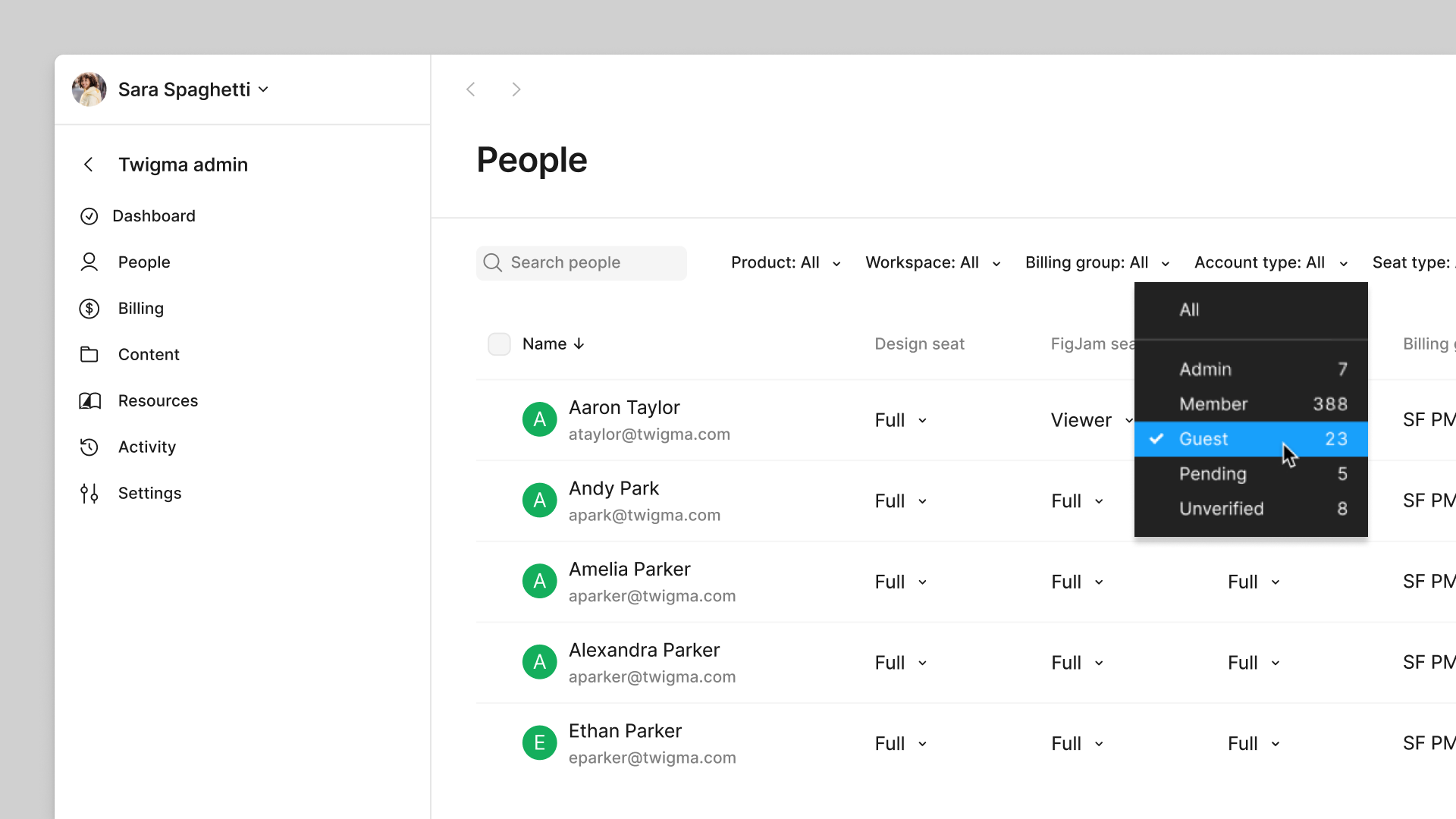 From the People tab of Figma admin, filter your user list by Guest account type.