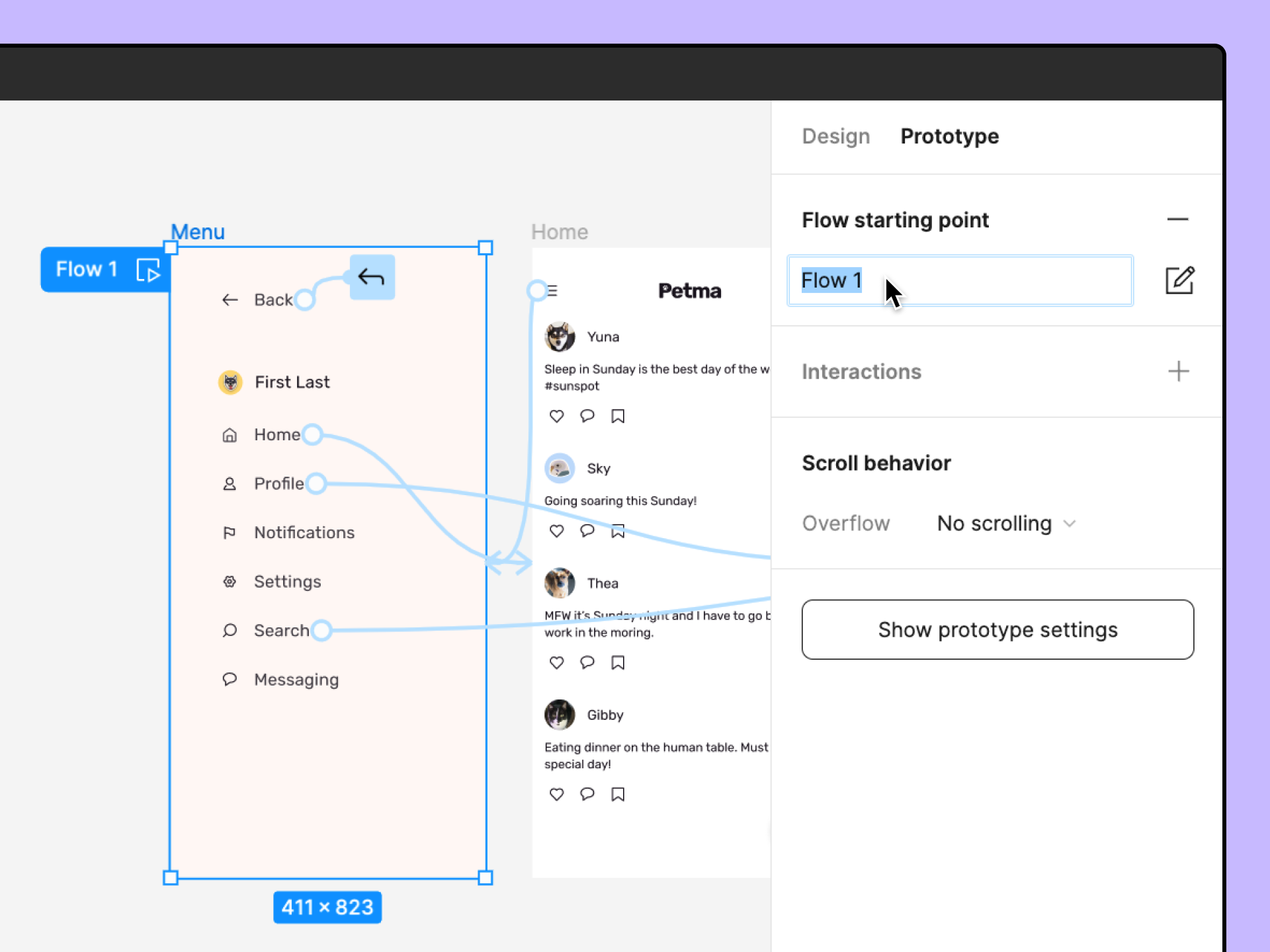 Der Flow-Name wird auf dem Prototyping-Tab bearbeitet.