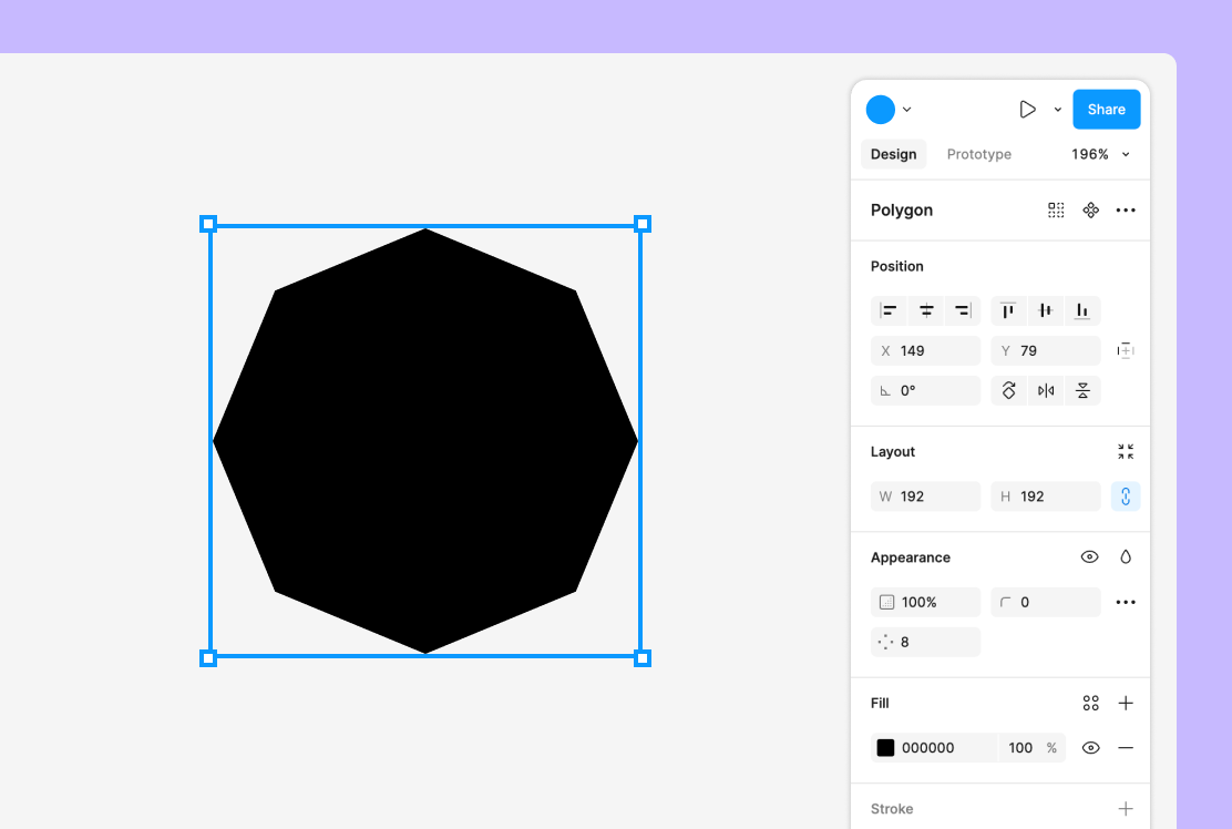 Achteck, erstellt mit dem Polygon-Werkzeug