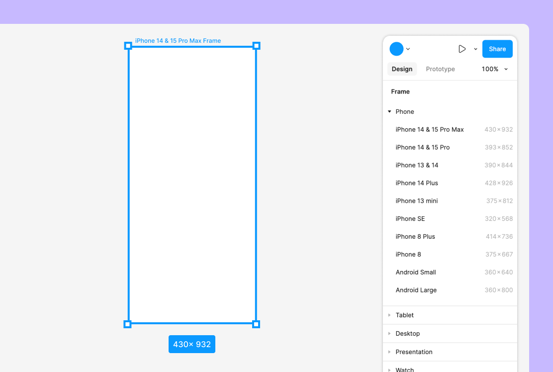 Préréglages de frame avec exemple de frame pour iPhone 14 Pro Max