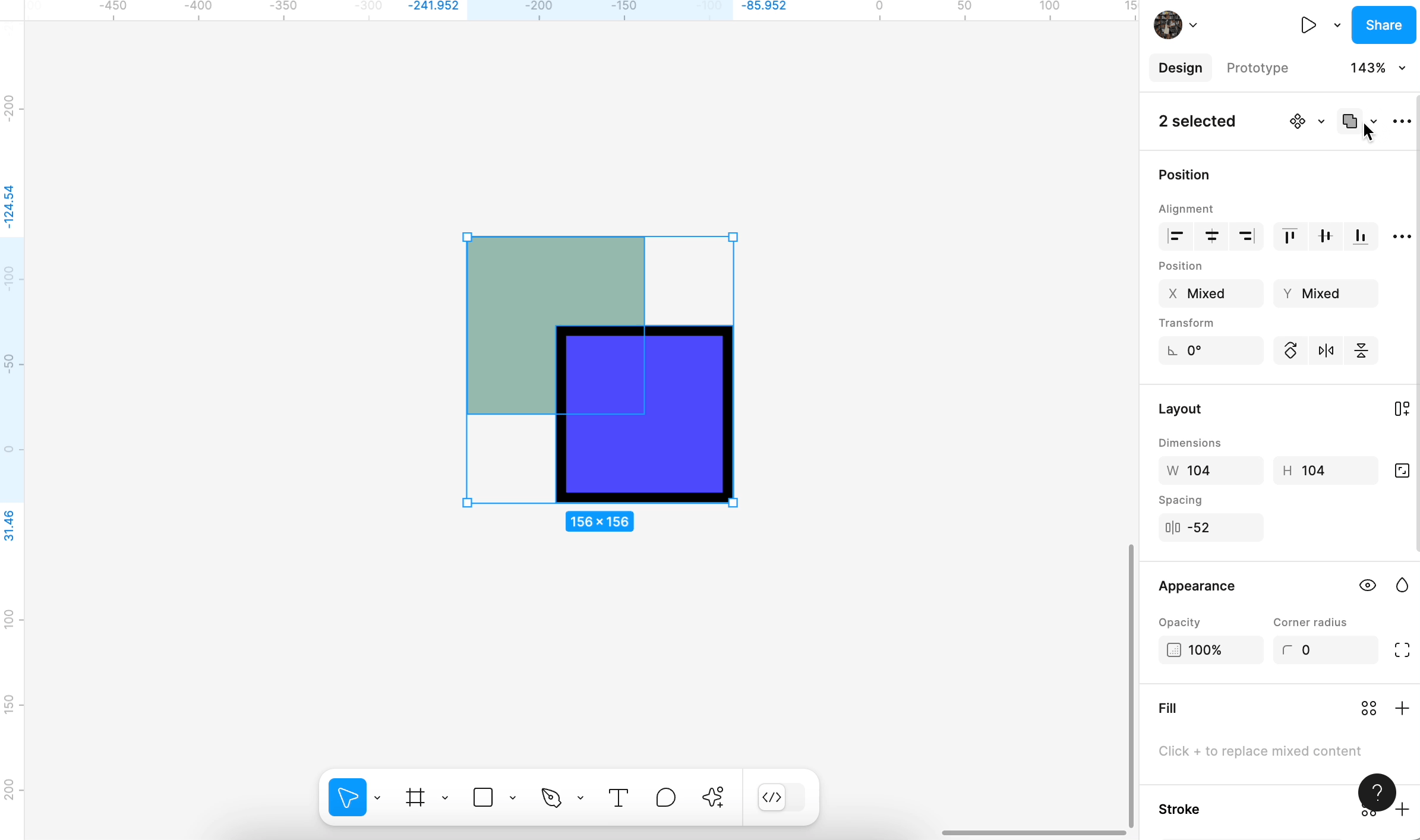 An example demonstrating the intersect selection operation