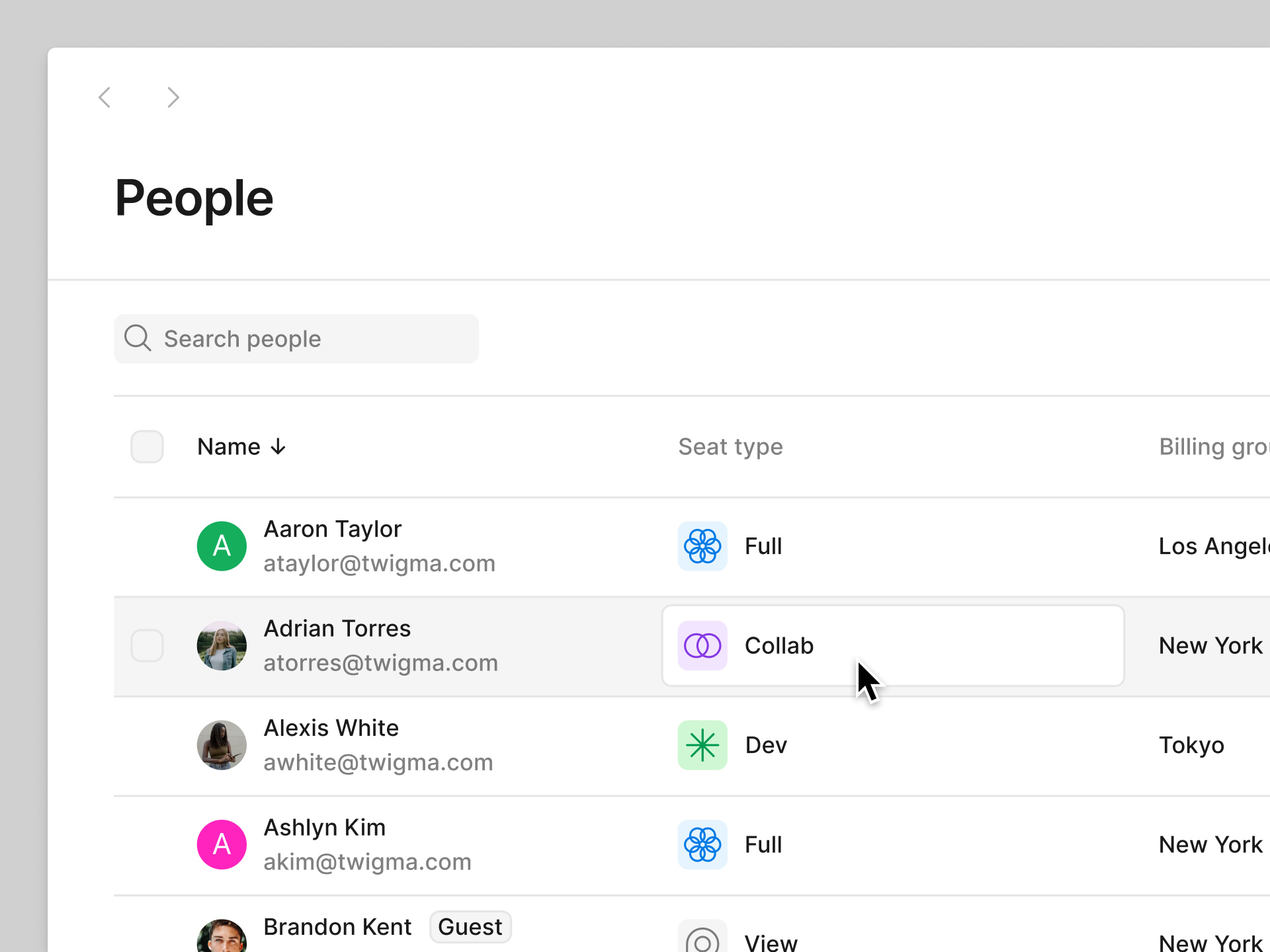 Manage user seats from the People tab of your admin.