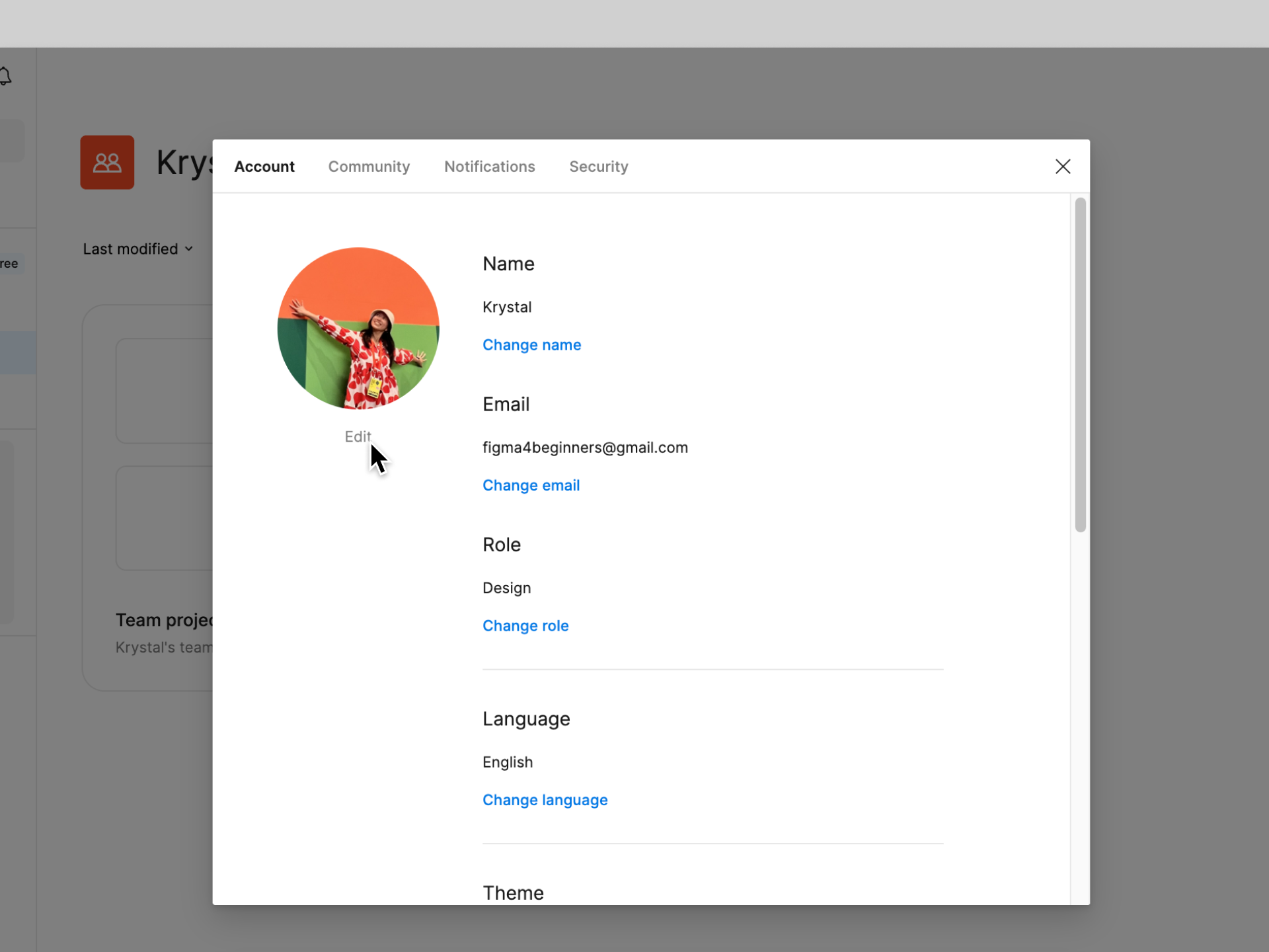 Manage your account from the account settings in the file browser