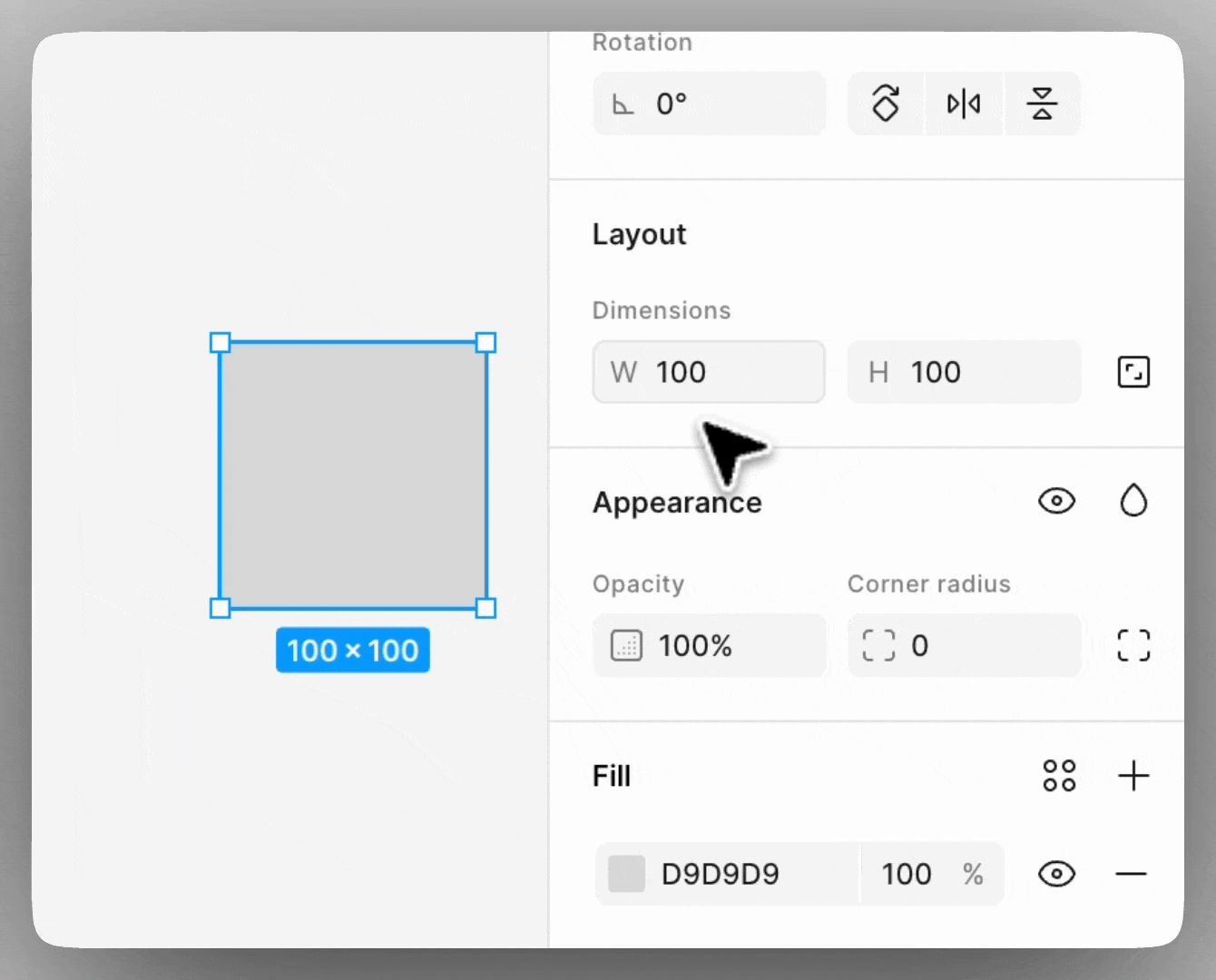 change the size and corner radius from the right sidebar.gif