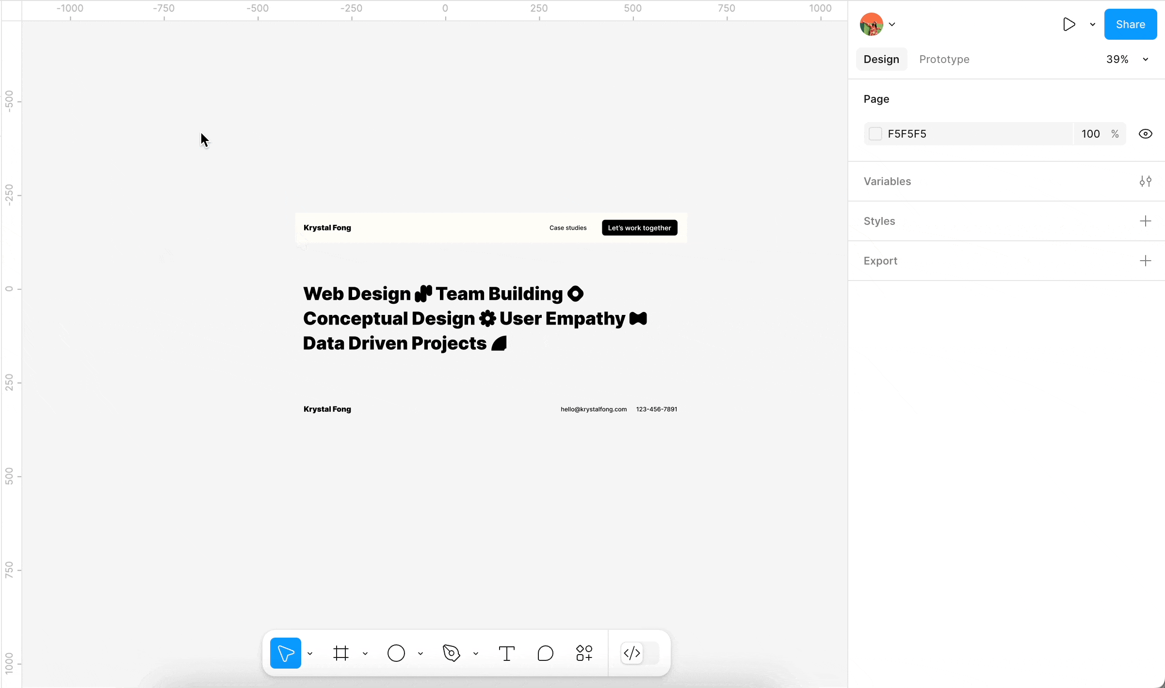 Add the nav bar, skills list, and footer to an auto layout frame.gif