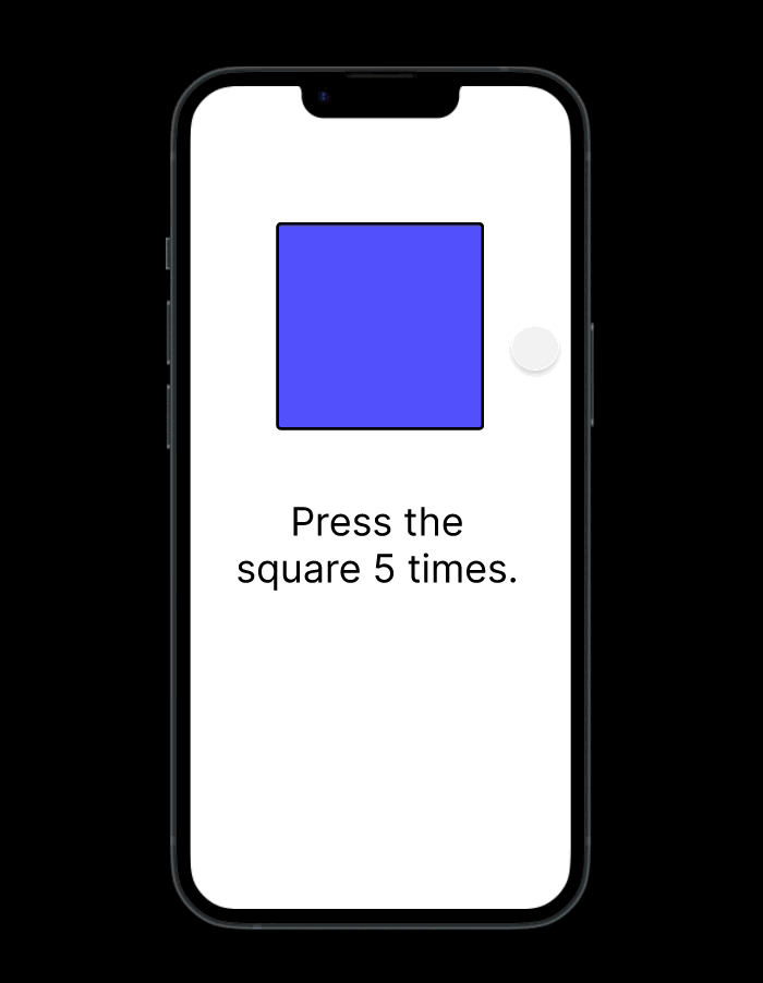 Het prototype wordt afgespeeld. Er wordt 5 keer op een blauw vierkantje geklikt en vervolgens verschijnt de succesmelding "Gelukt".