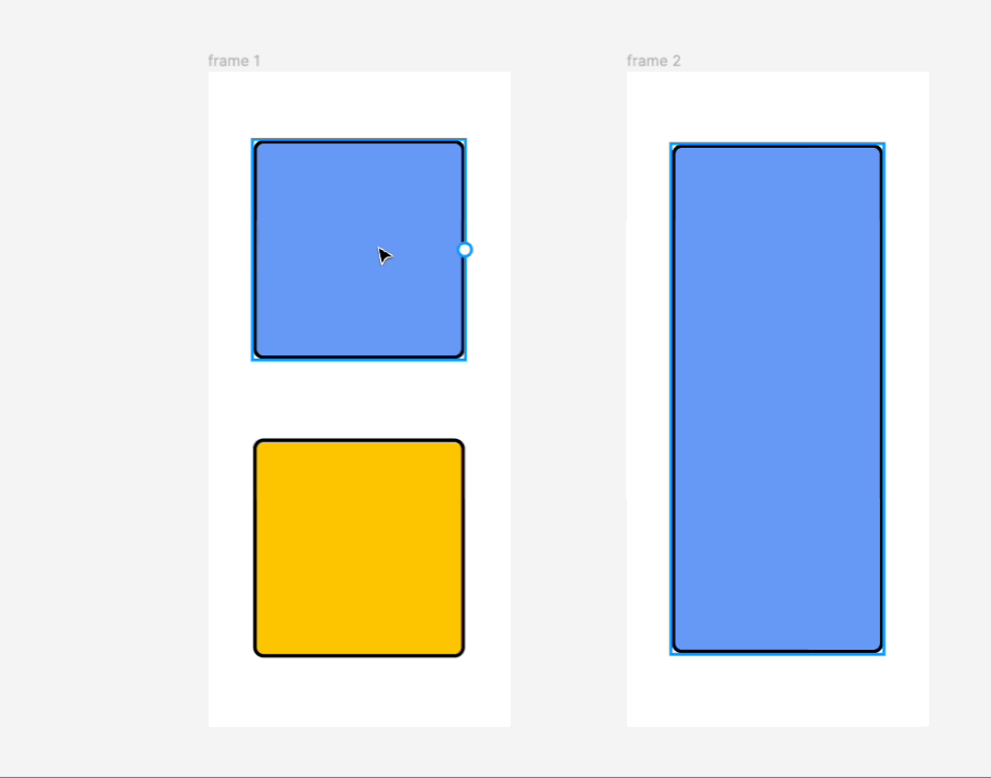 A connection is created from one frame to another. A flow starting point is added to the first frame.