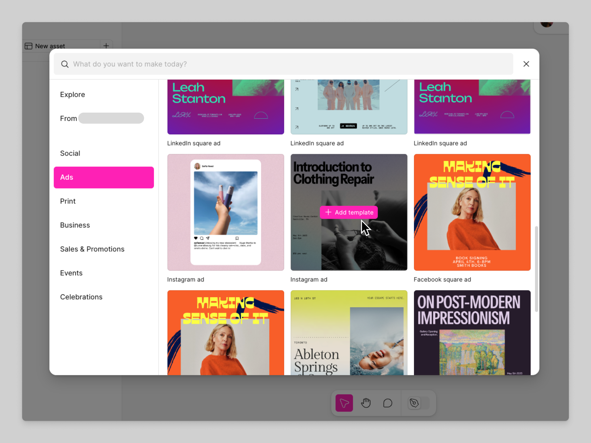 Select a template from the template picker to add it to your file as an asset.