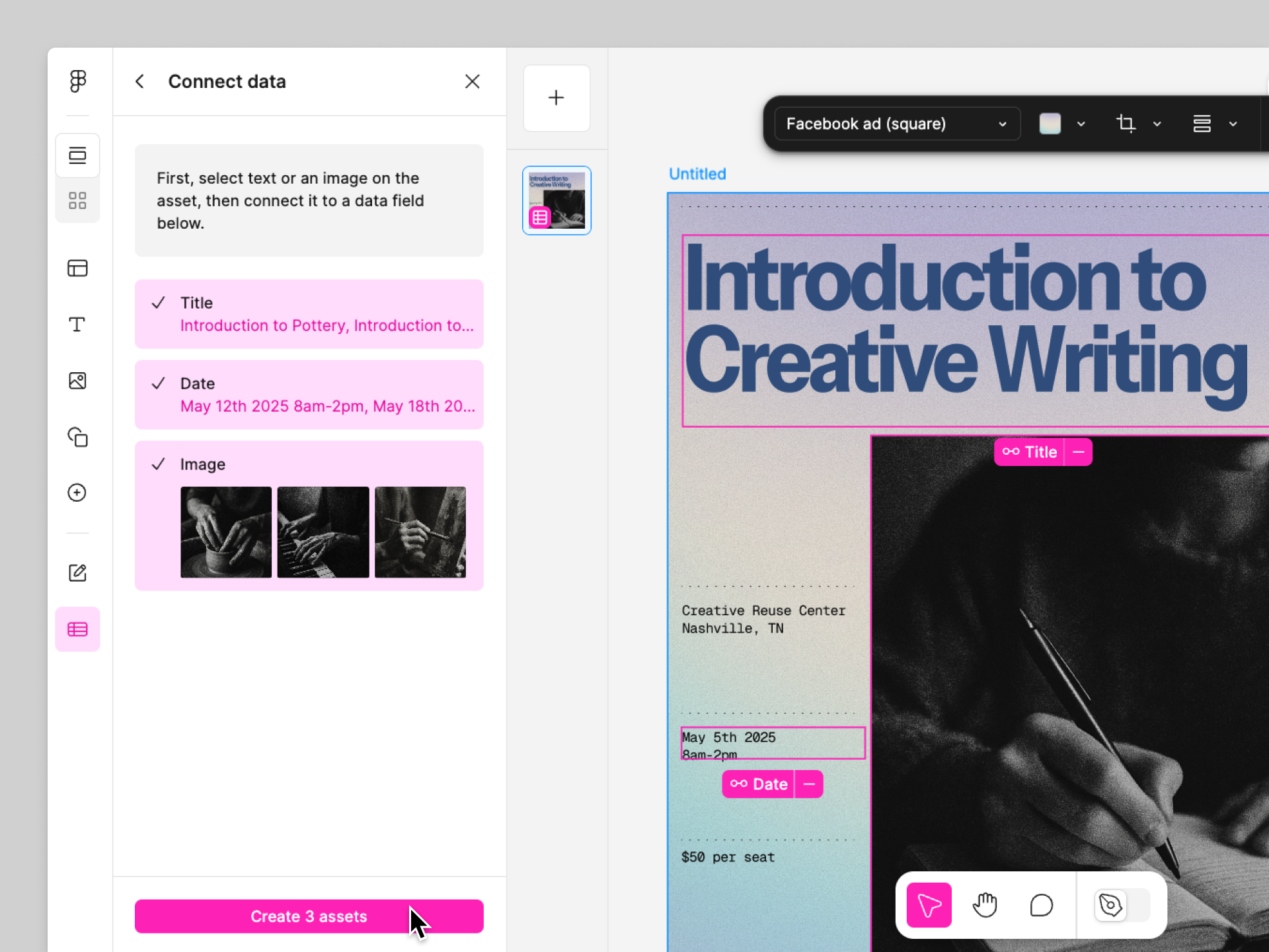 Use bulk create to create mulitple assets at once.