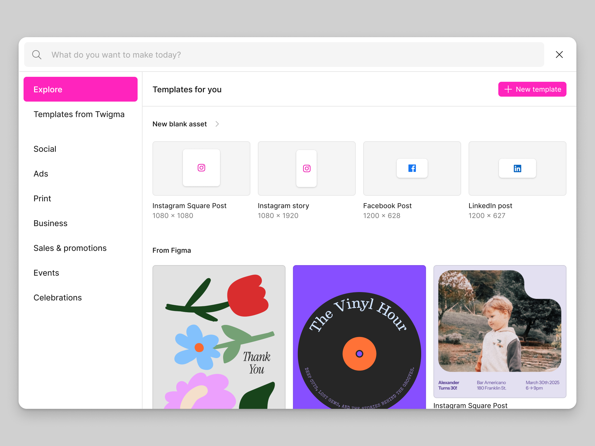 Parcourez les templates dans le sélecteur de templates.