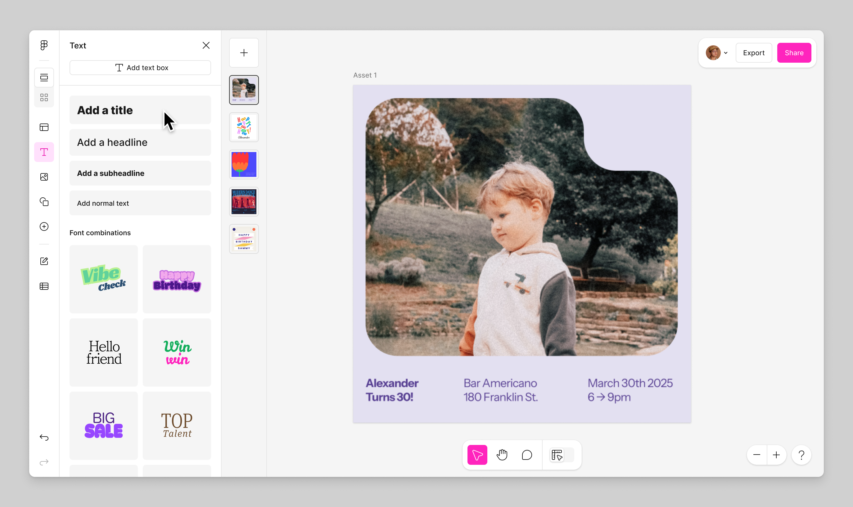 Text tools panel in the left navigation bar of Figma Buzz.png
