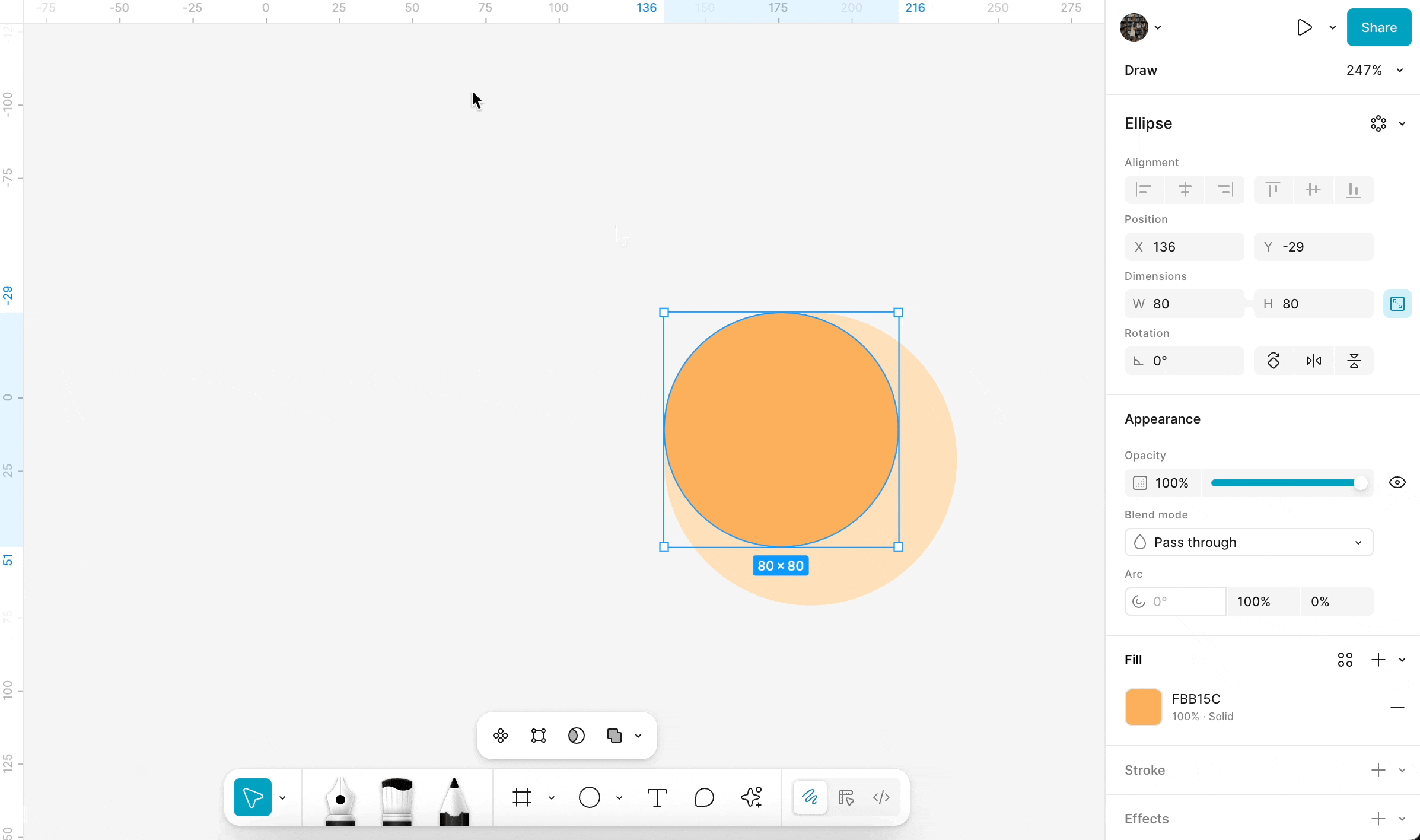 Use the arc tool to change the sweep of the ellipse