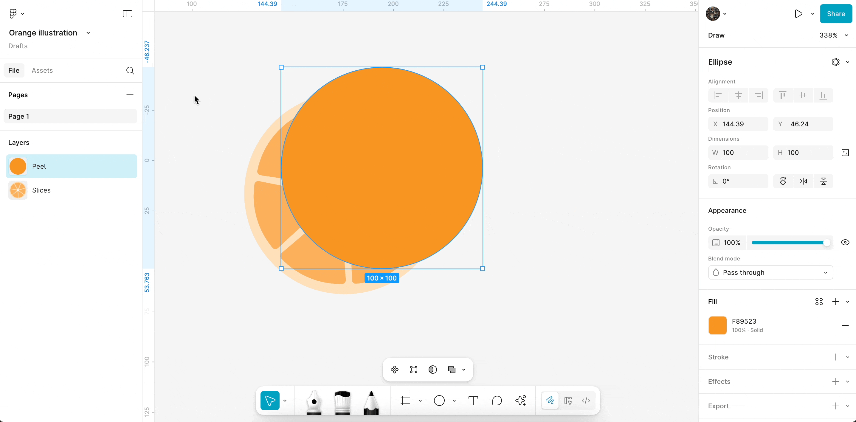Add an ellipse for the orange peel