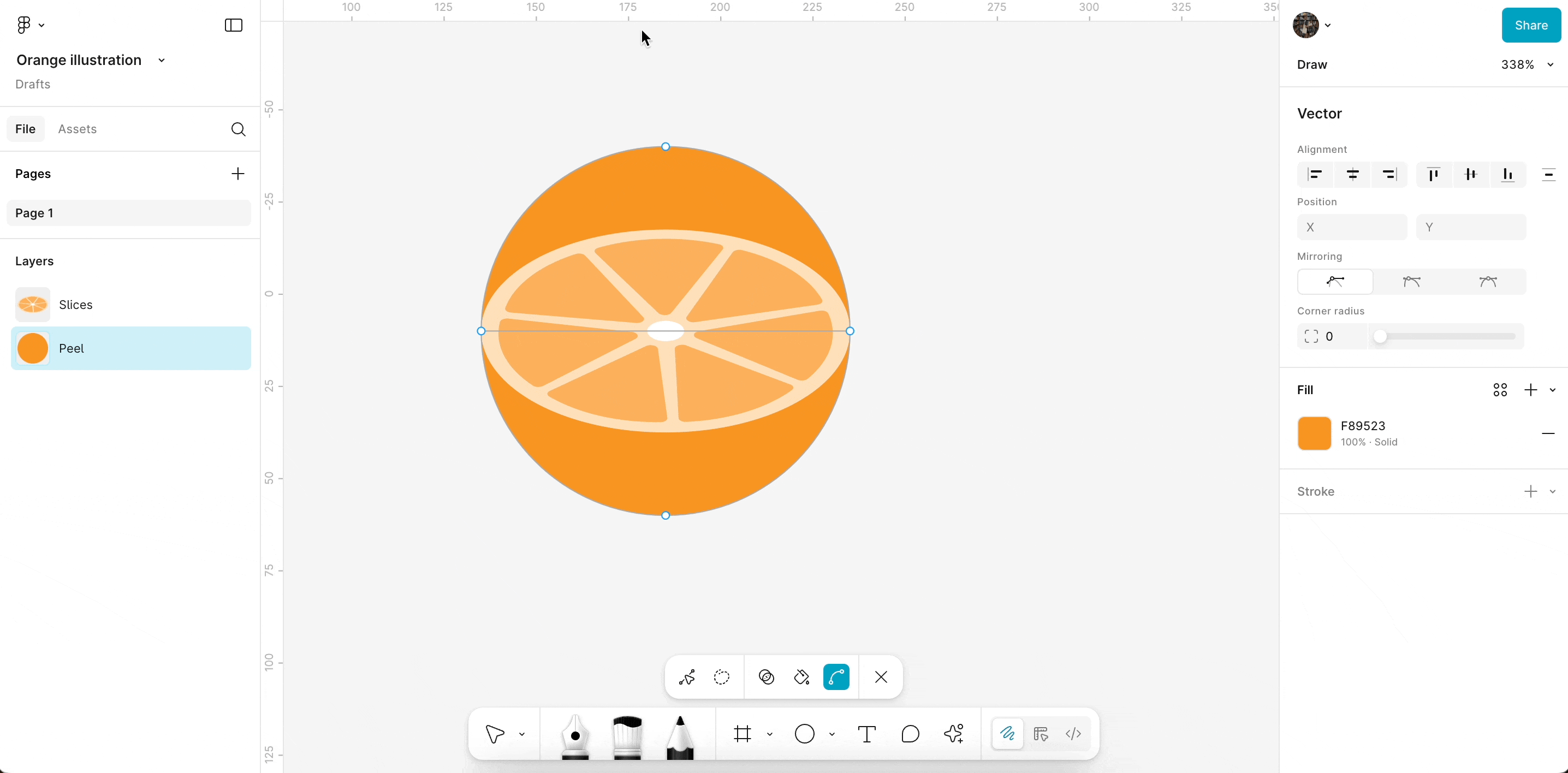 Use the shape builder tool to remove the top region of the ellipse