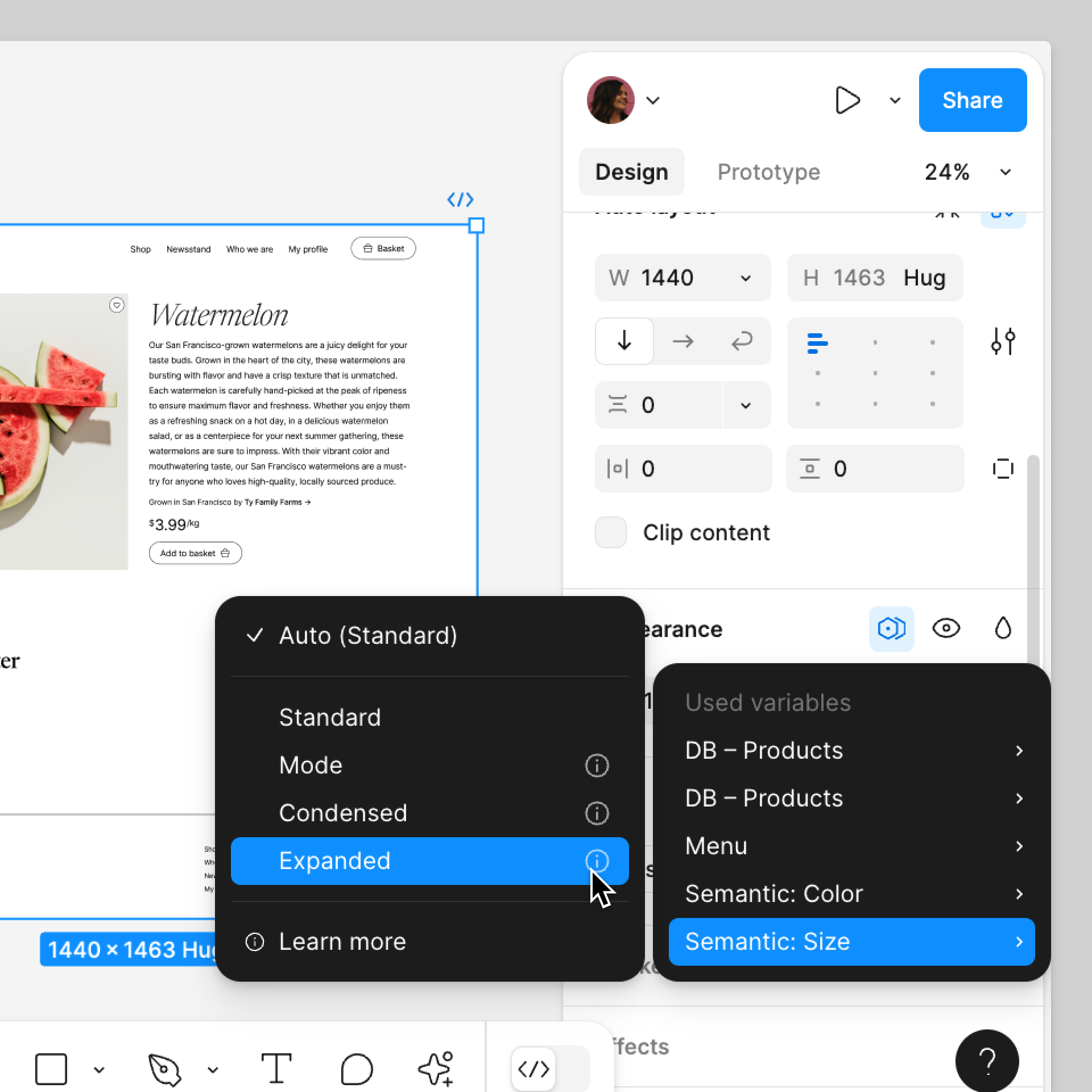 El selector de modo muestra el icono de información al lado de varios modos.