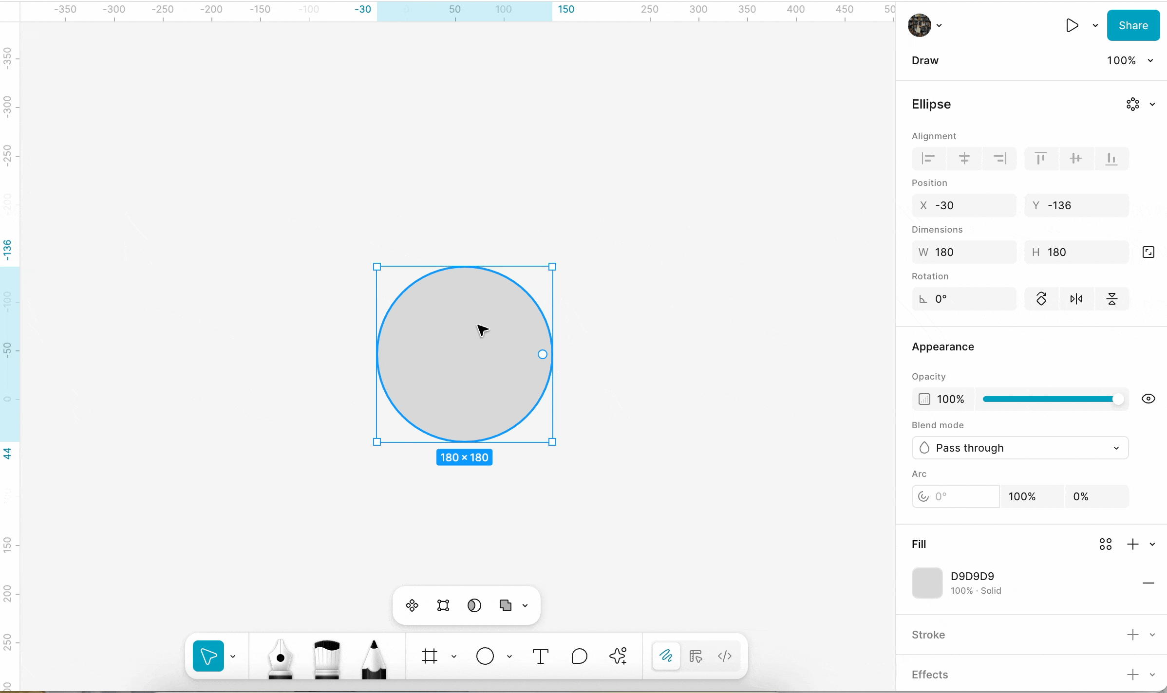 Use the arc tool to change the sweep of the ellipse