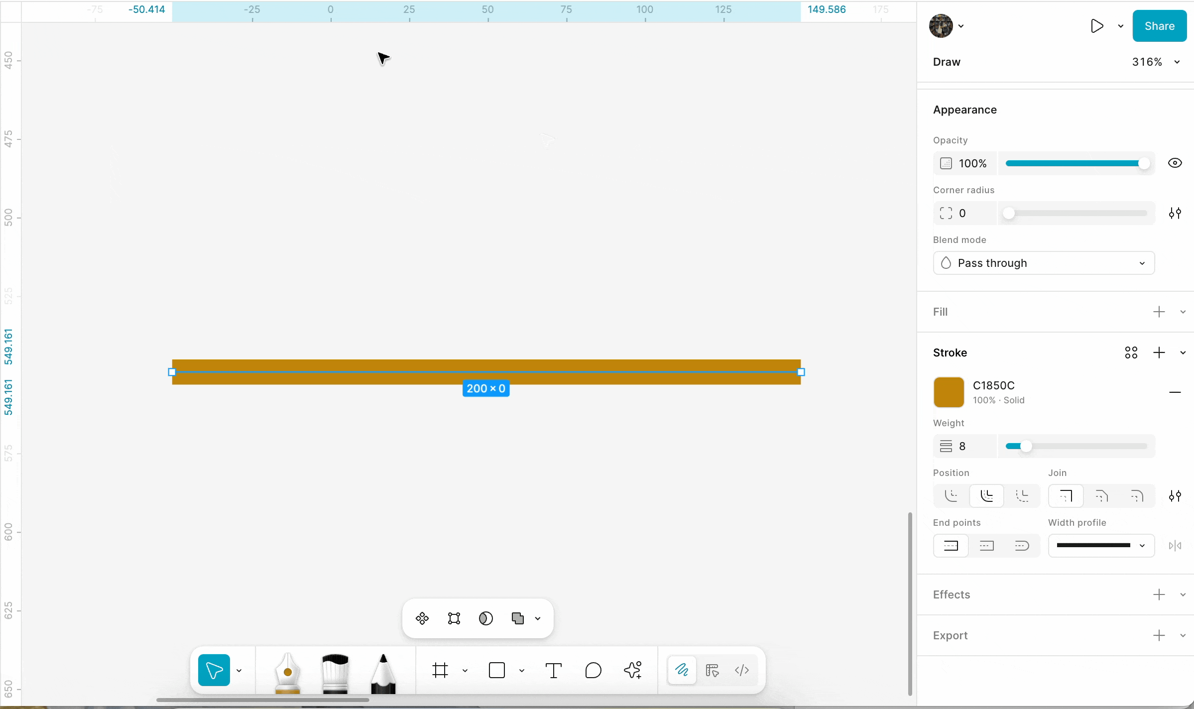 Apply a stroke width profile to the line