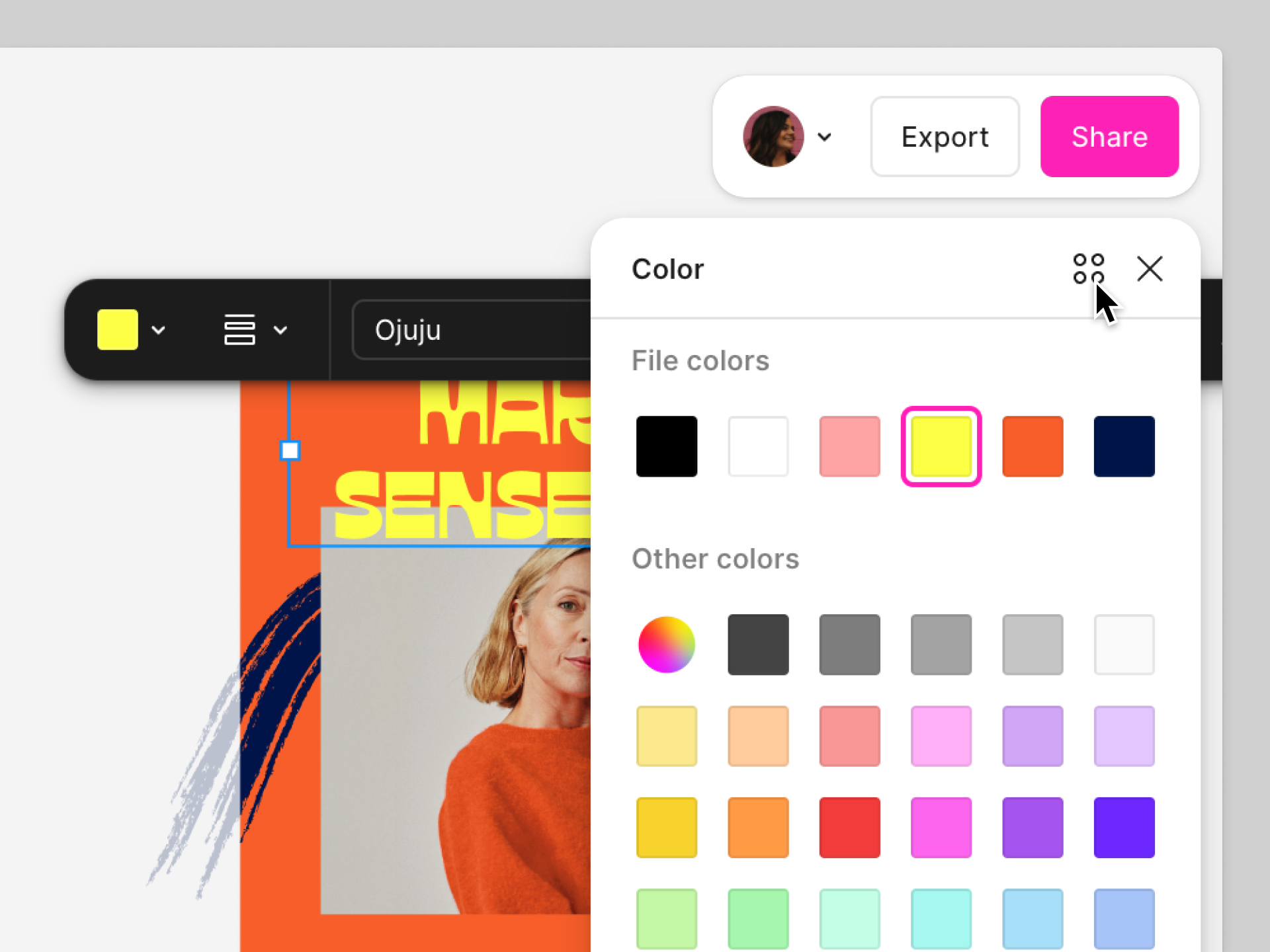 Apply styles to color fills in Figma Buzz.