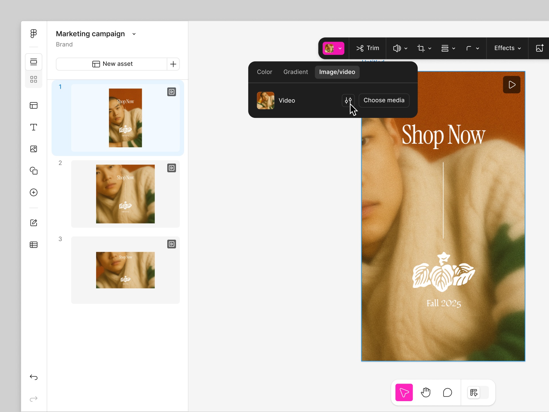 Adjust video quality in Figma Buzz.