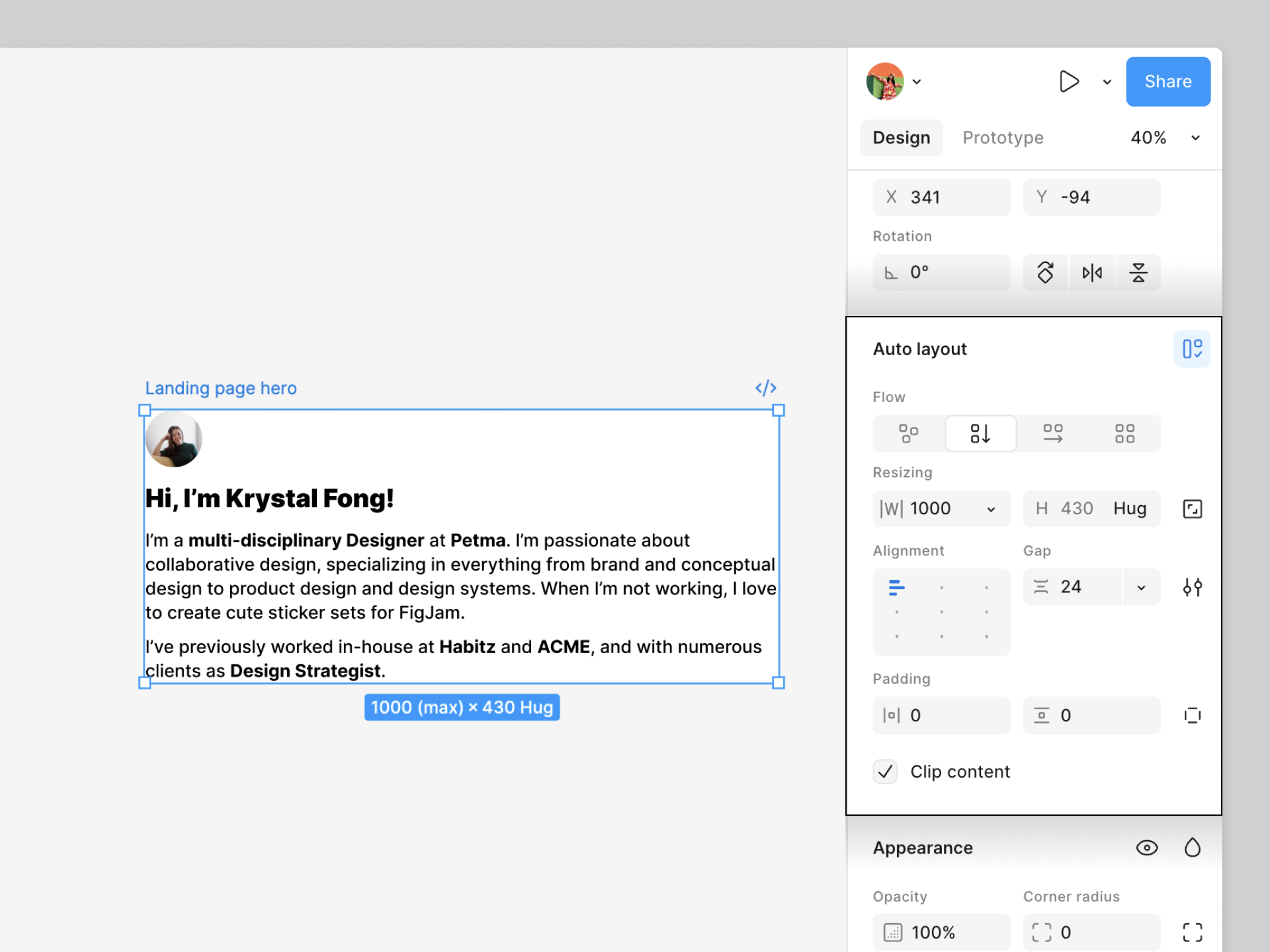 add auto layout to the landing page hero.png